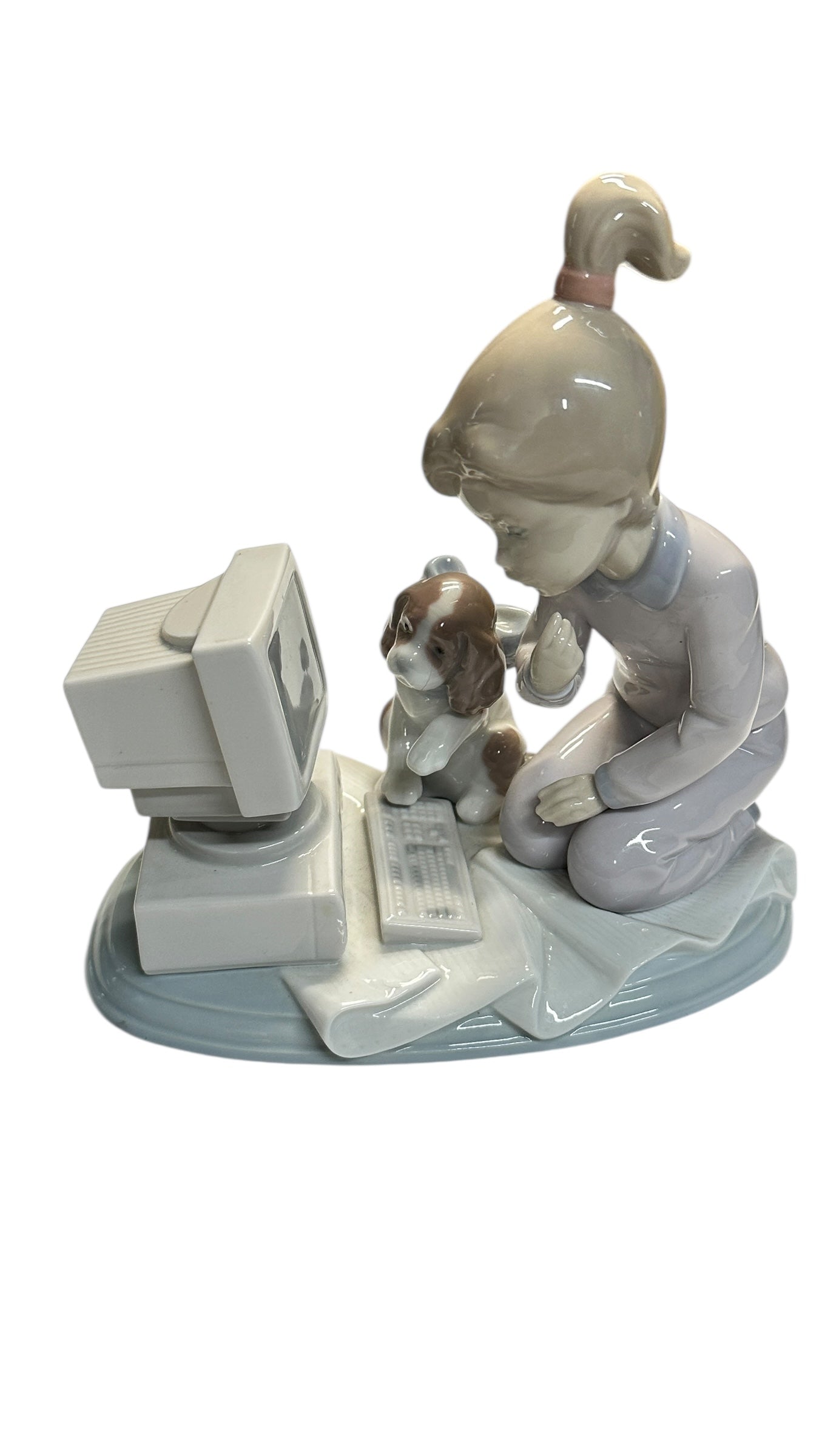 Vintage Lladró 'My First Computer' #6022 Figurine Girl & Dog 1994