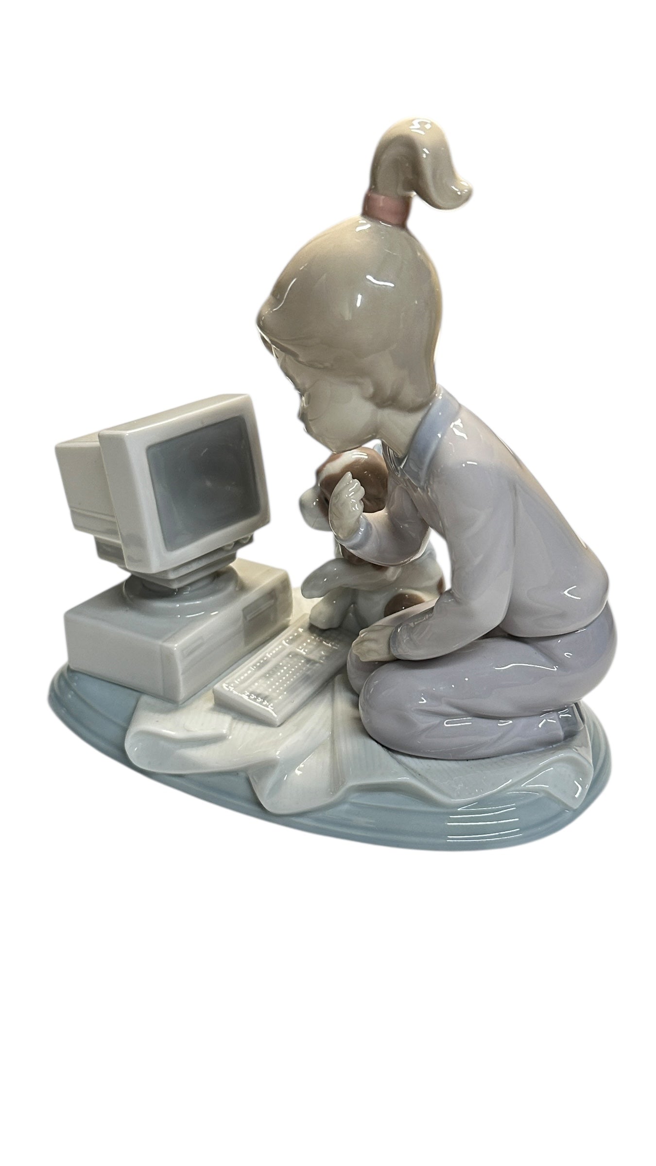 Vintage Lladró 'My First Computer' #6022 Figurine Girl & Dog 1994