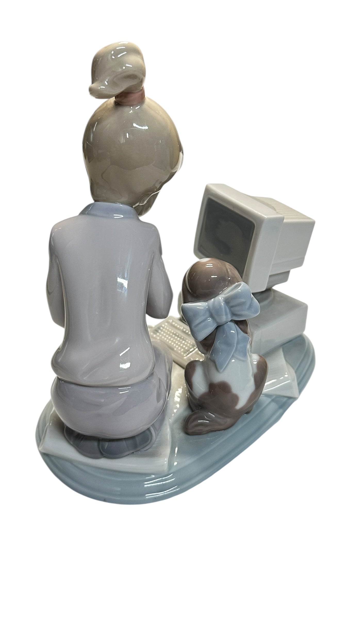Vintage Lladró 'My First Computer' #6022 Figurine Girl & Dog 1994