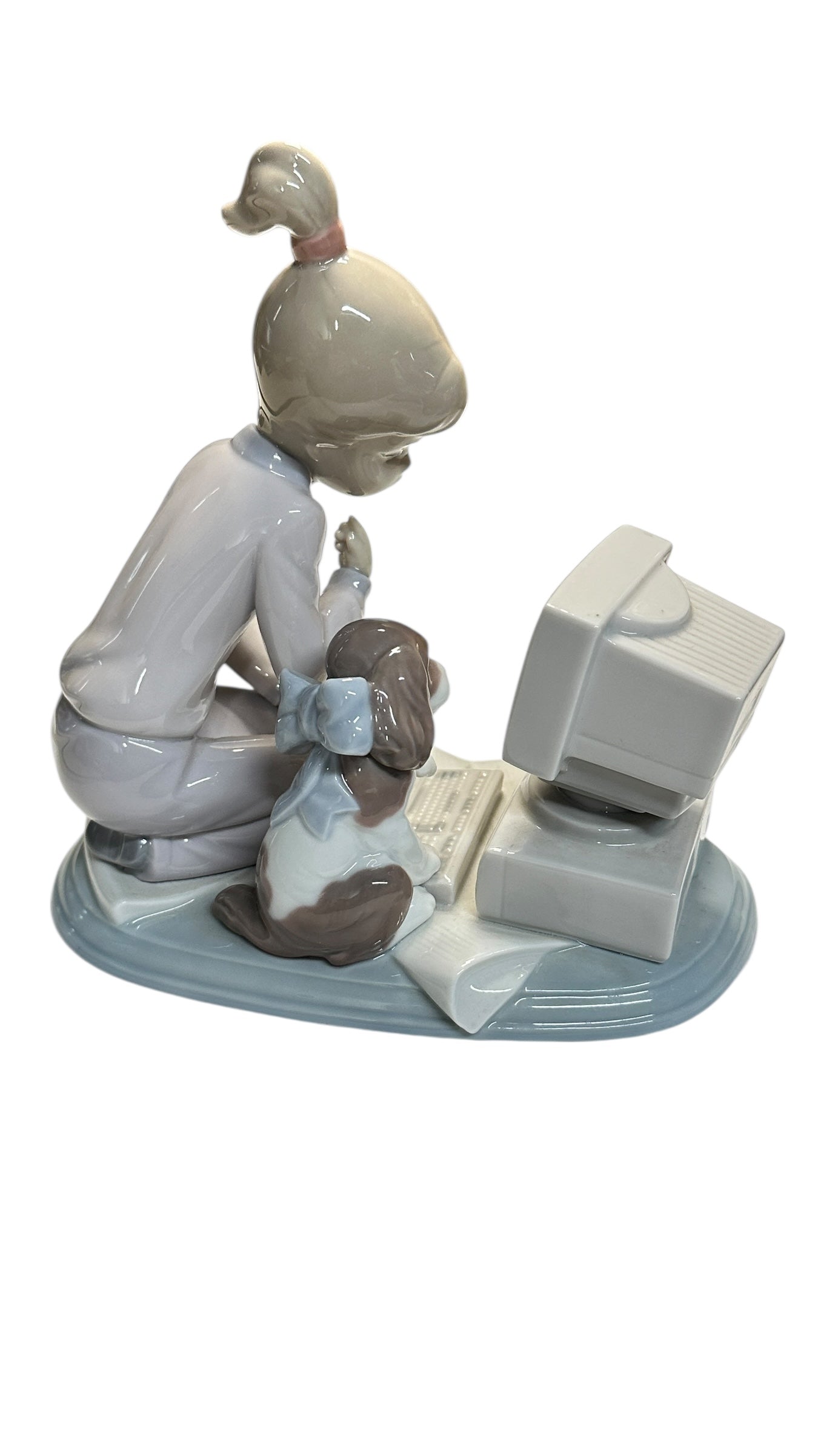Vintage Lladró 'My First Computer' #6022 Figurine Girl & Dog 1994