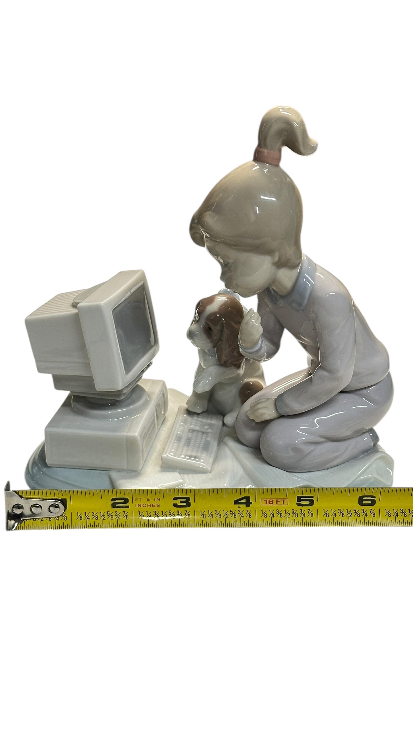 Vintage Lladró 'My First Computer' #6022 Figurine Girl & Dog 1994