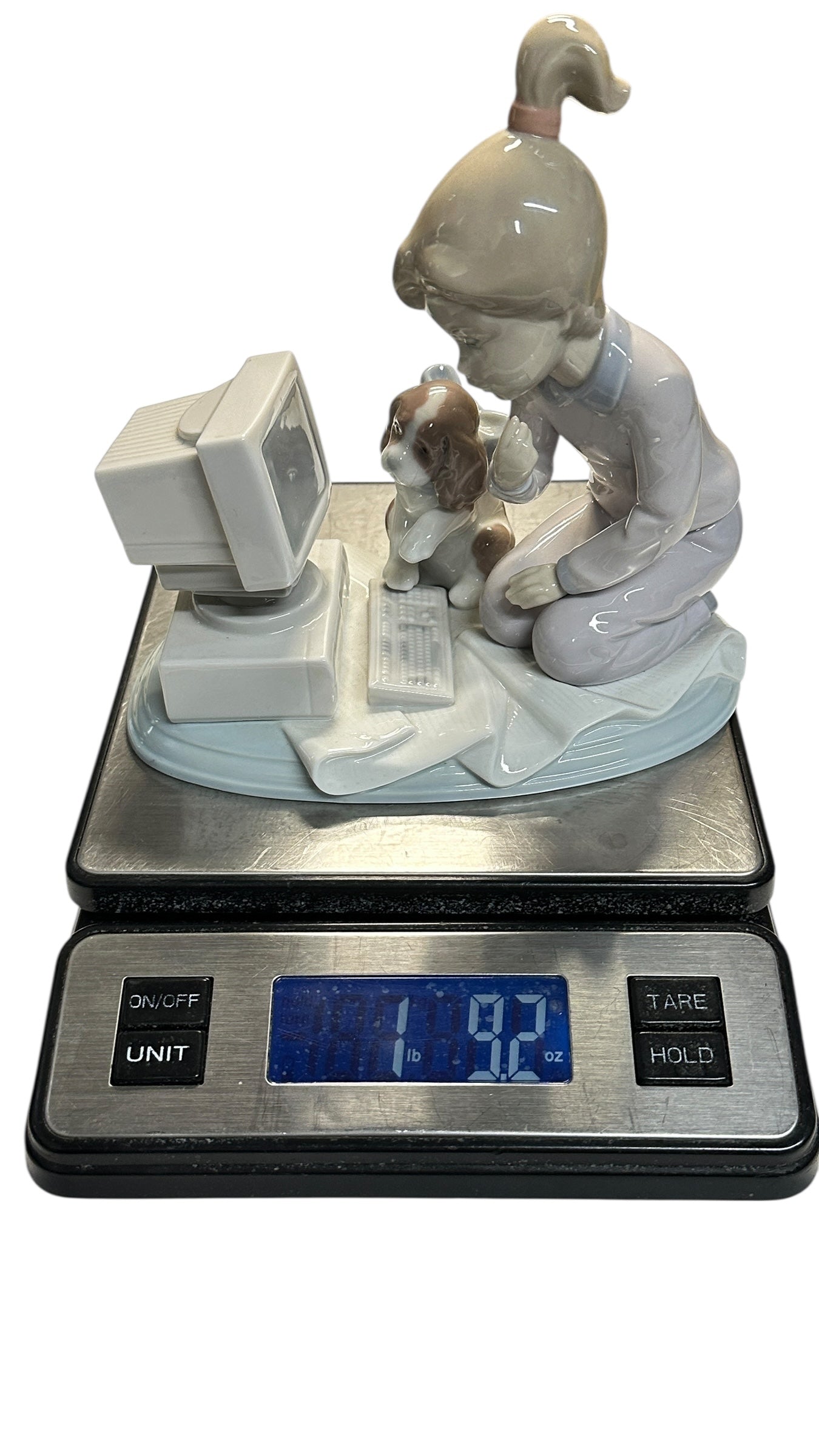 Vintage Lladró 'My First Computer' #6022 Figurine Girl & Dog 1994