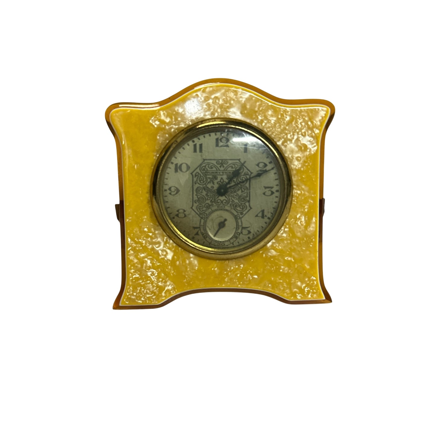 Art Deco New Haven Catalin Desk Clock c. 1930s Yellow Marble