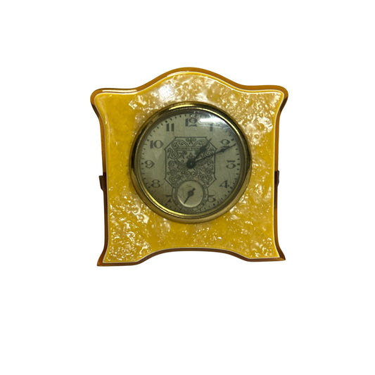 Art Deco New Haven Catalin Desk Clock c. 1930s Yellow Marble