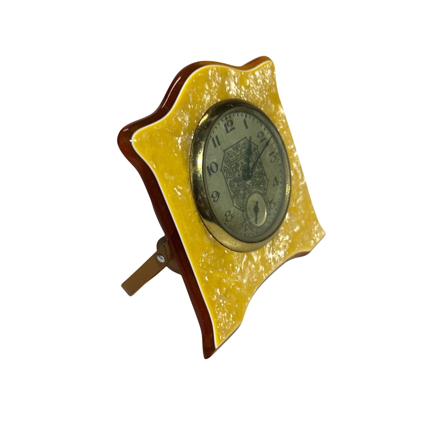 Art Deco New Haven Catalin Desk Clock c. 1930s Yellow Marble
