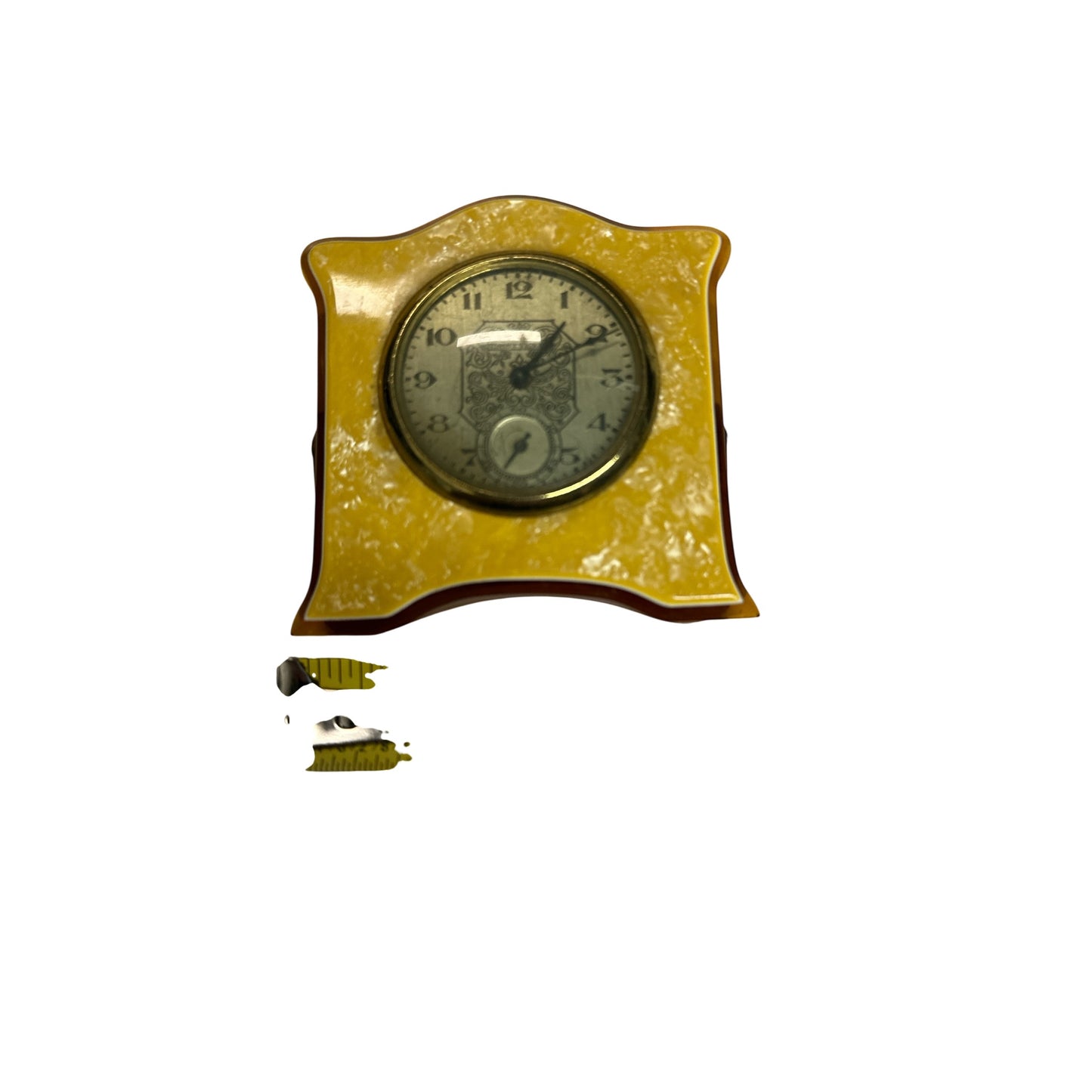 Art Deco New Haven Catalin Desk Clock c. 1930s Yellow Marble