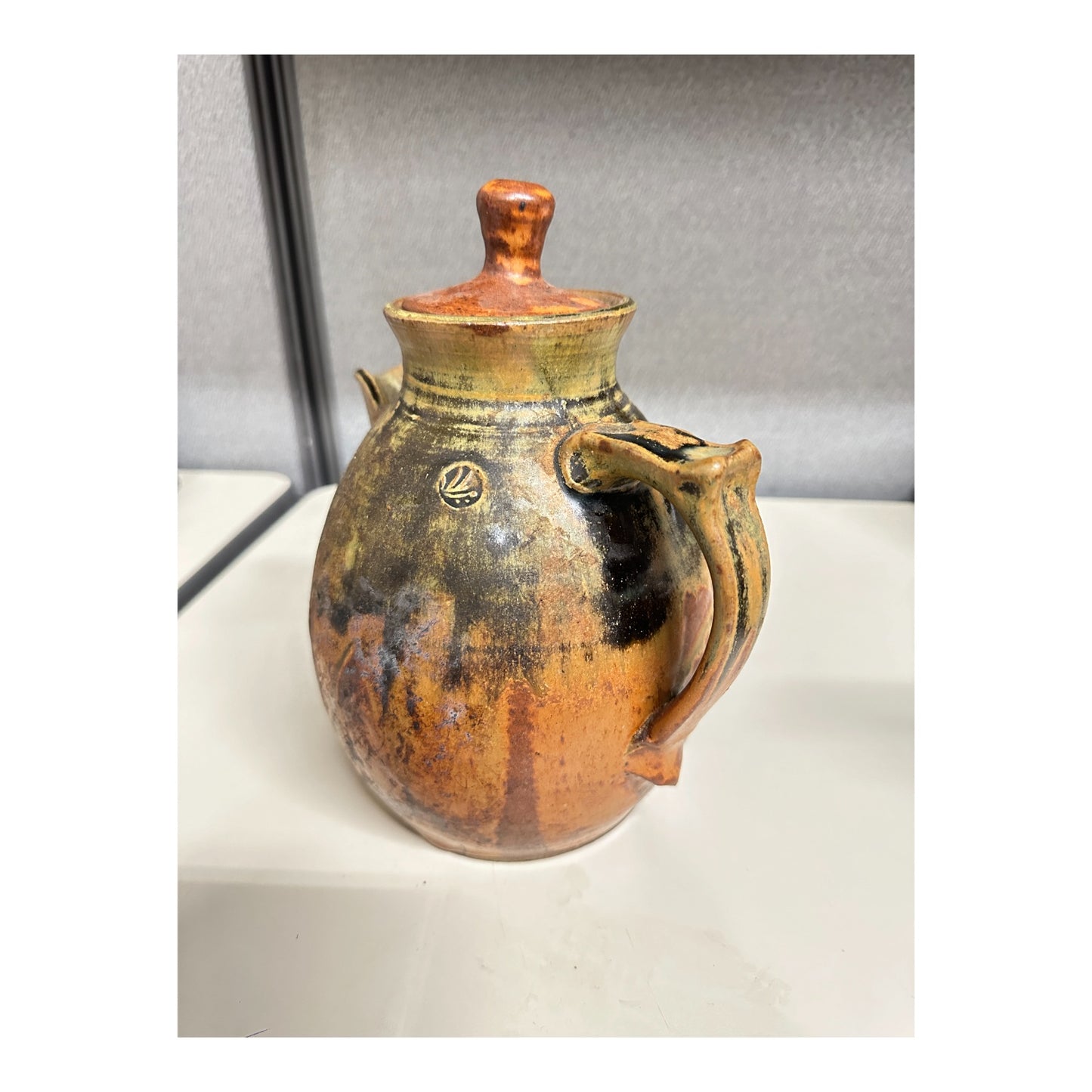 Vintage Brutalist Studio Art Pottery Teapot, Wabi Sabi Drip Glaze Stoneware