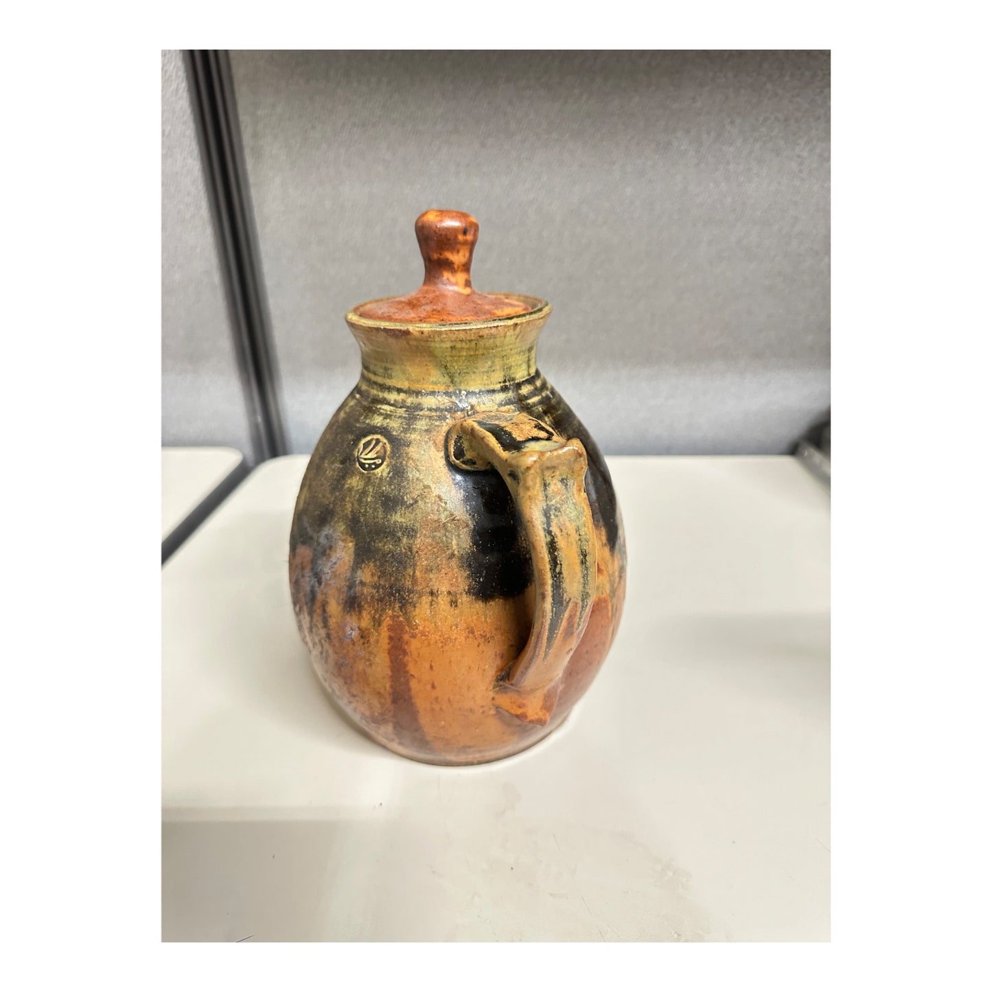 Vintage Brutalist Studio Art Pottery Teapot, Wabi Sabi Drip Glaze Stoneware