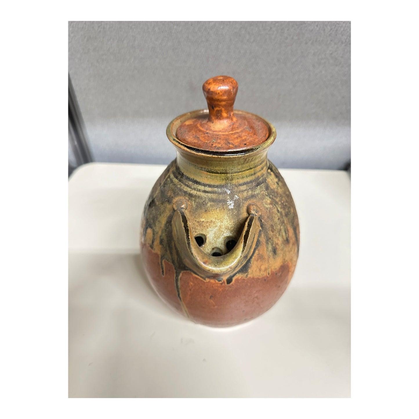 Vintage Brutalist Studio Art Pottery Teapot, Wabi Sabi Drip Glaze Stoneware