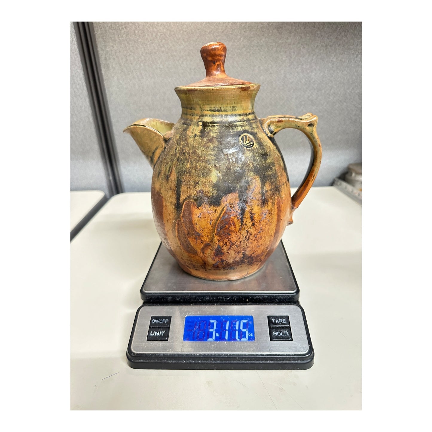 Vintage Brutalist Studio Art Pottery Teapot, Wabi Sabi Drip Glaze Stoneware