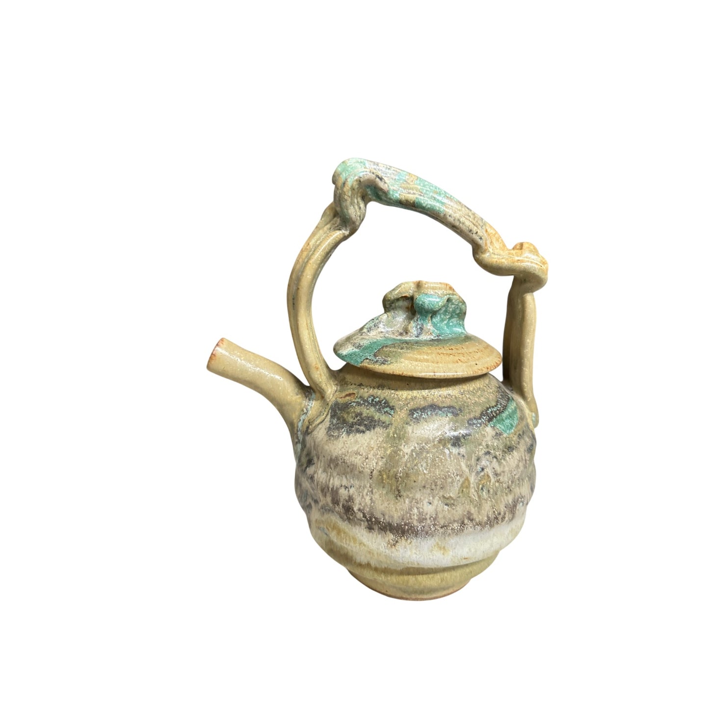 Conner Burns Studio Pottery Teapot Brutalist Organic Ash Glaze 2002