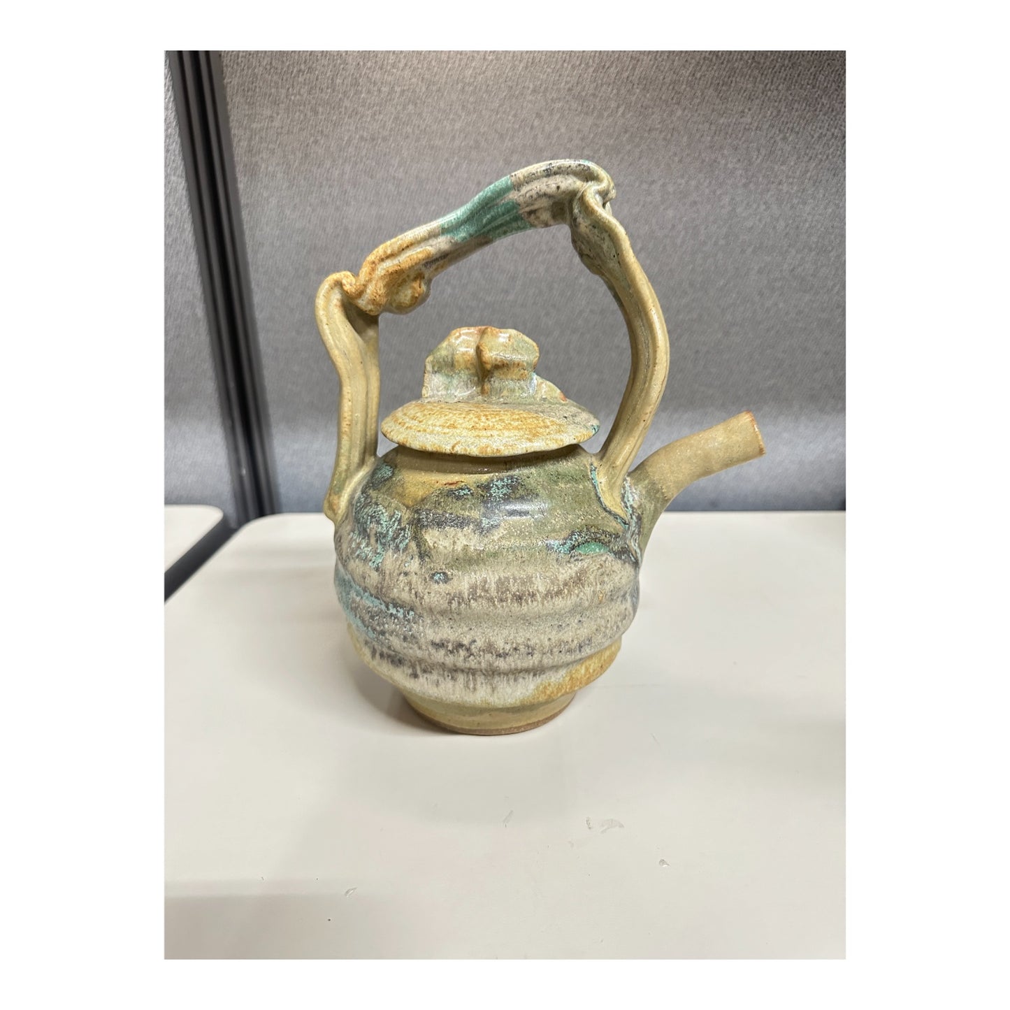 Conner Burns Studio Pottery Teapot Brutalist Organic Ash Glaze 2002