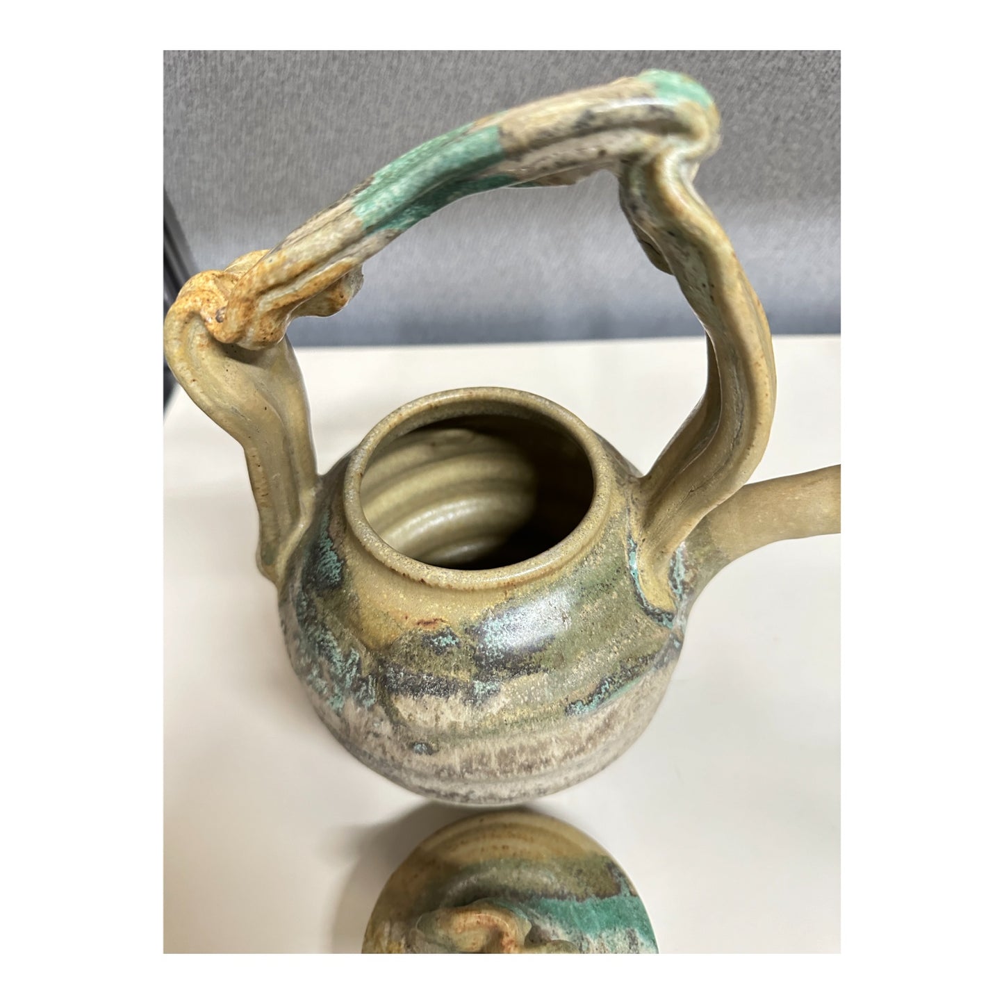 Conner Burns Studio Pottery Teapot Brutalist Organic Ash Glaze 2002