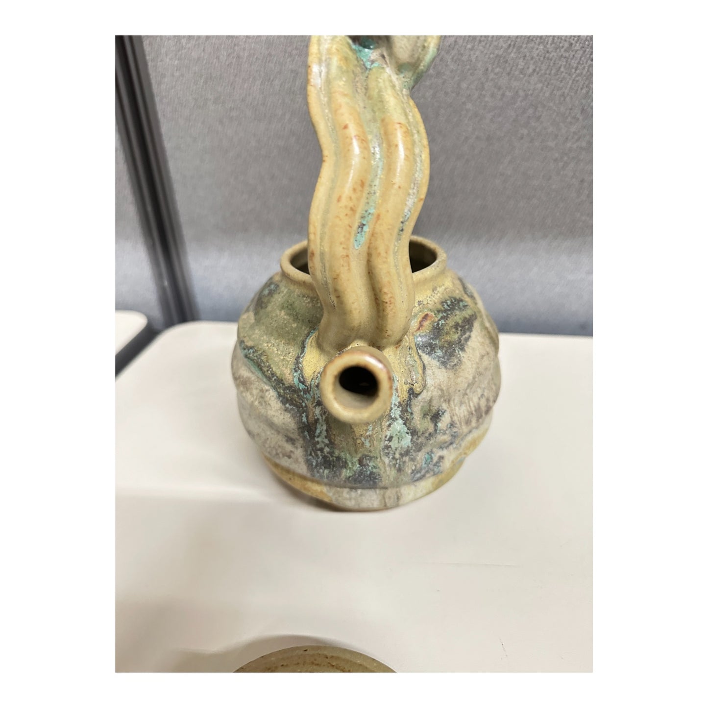 Conner Burns Studio Pottery Teapot Brutalist Organic Ash Glaze 2002
