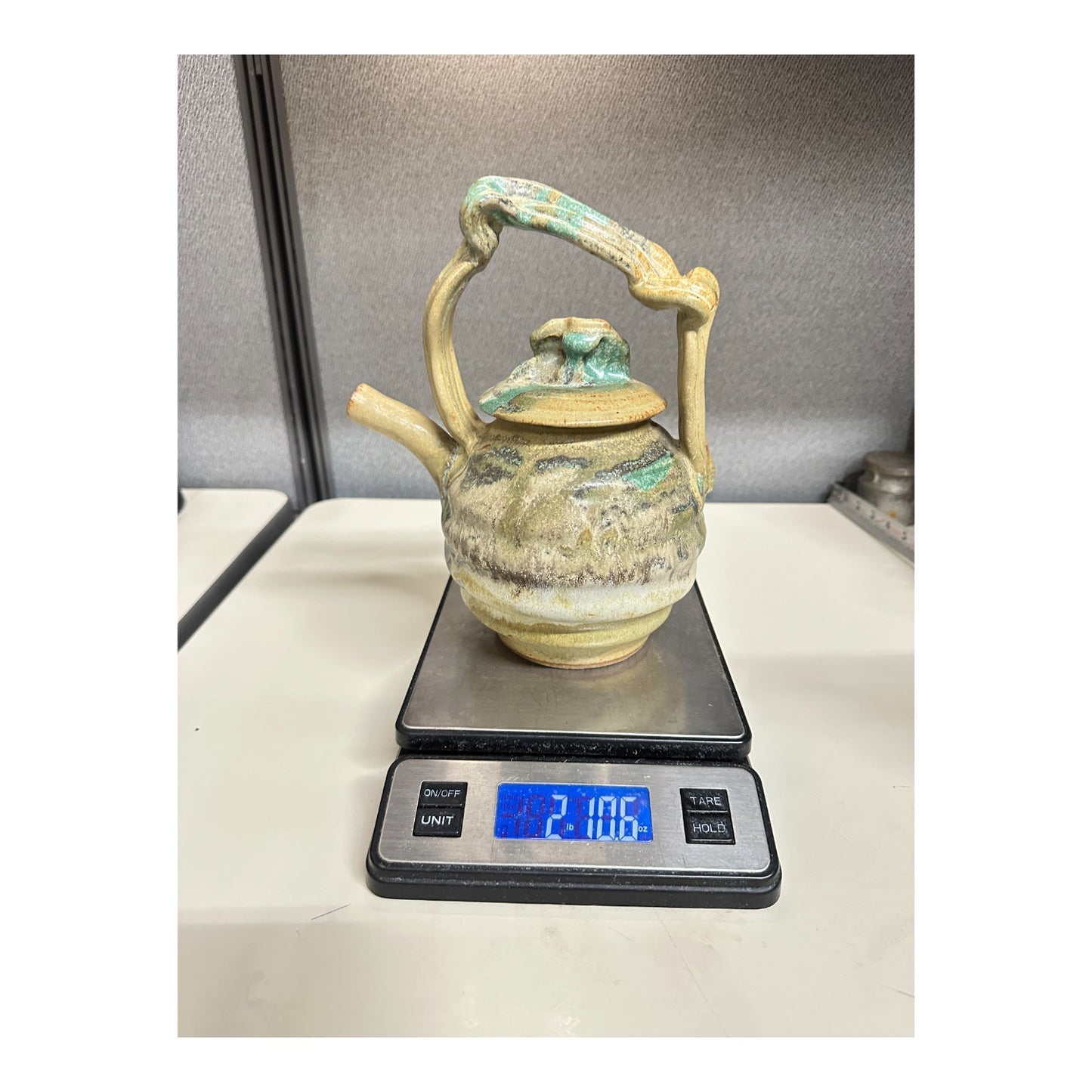 Conner Burns Studio Pottery Teapot Brutalist Organic Ash Glaze 2002