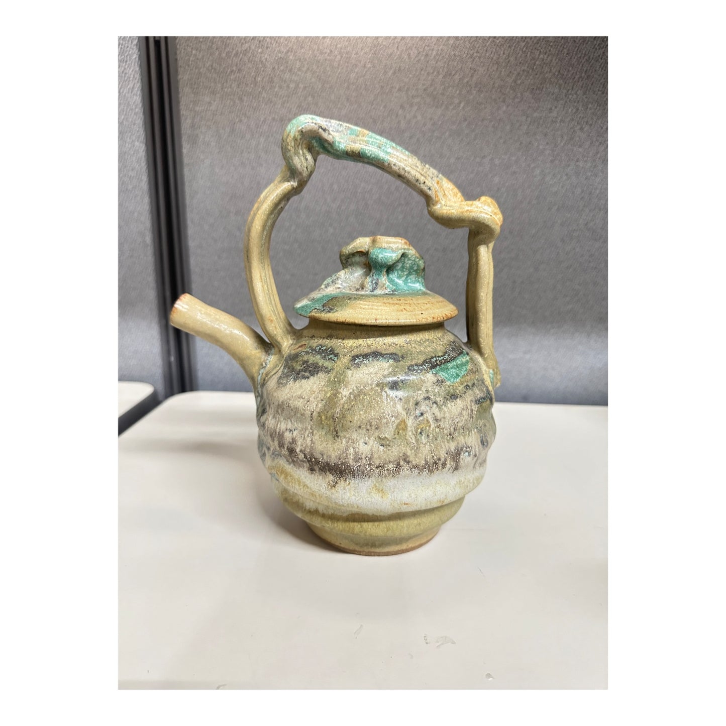 Conner Burns Studio Pottery Teapot Brutalist Organic Ash Glaze 2002