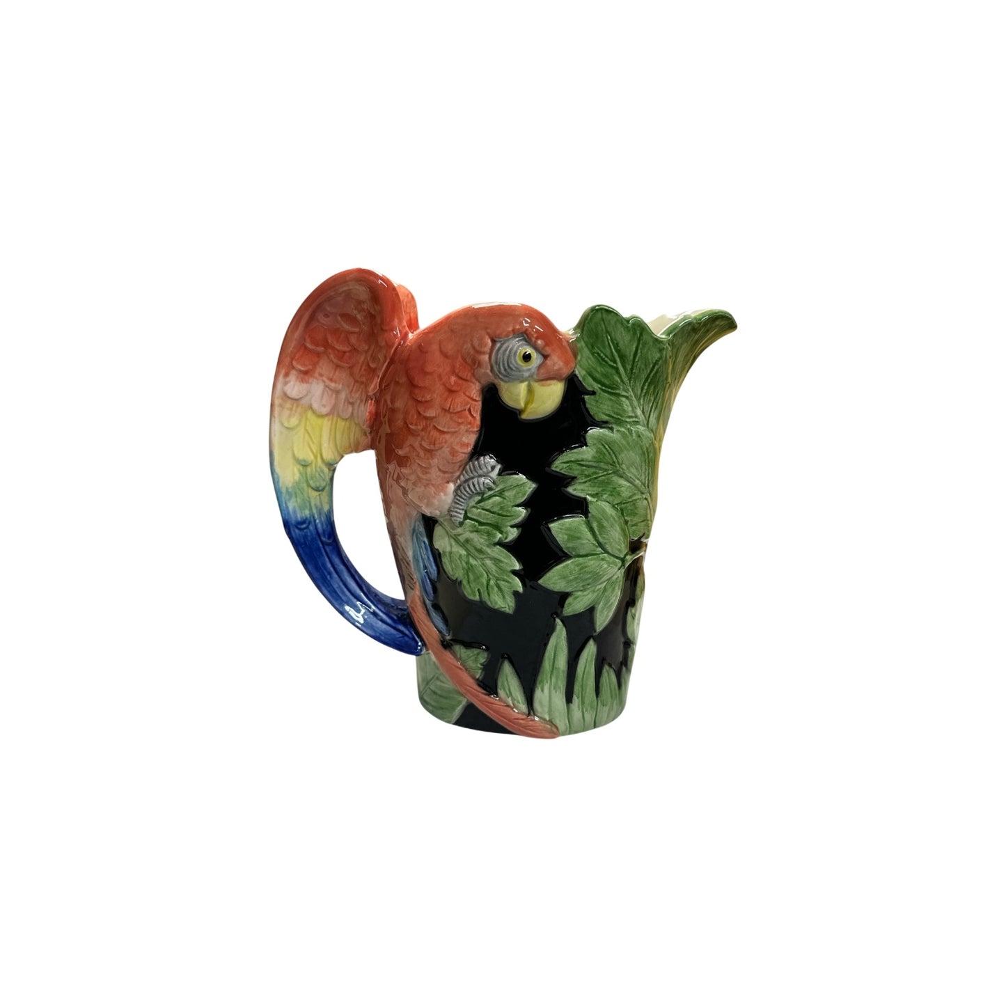 Vintage 1986 Fitz and Floyd Parrot Majolica Pitcher | Tropical Barware
