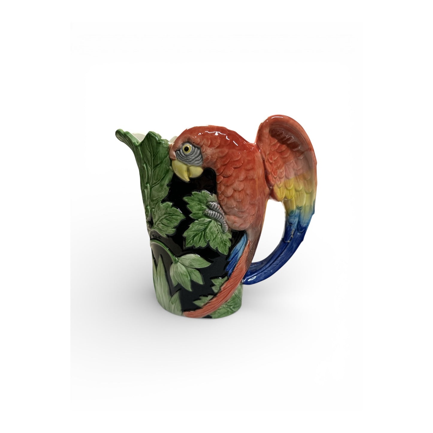 Vintage 1986 Fitz and Floyd Parrot Majolica Pitcher | Tropical Barware