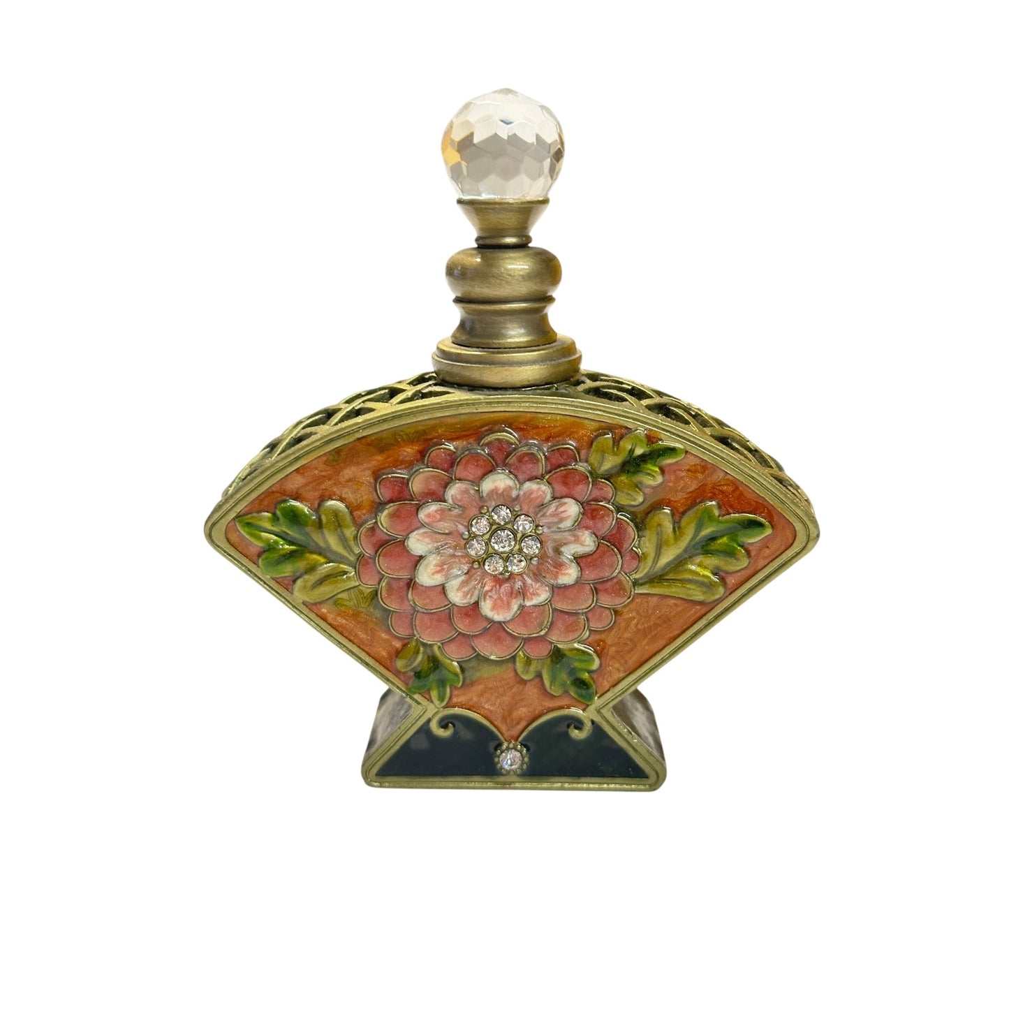 Vintage Jeweled Enamel Fan Perfume Bottle Art Nouveau Style Vanity Decor