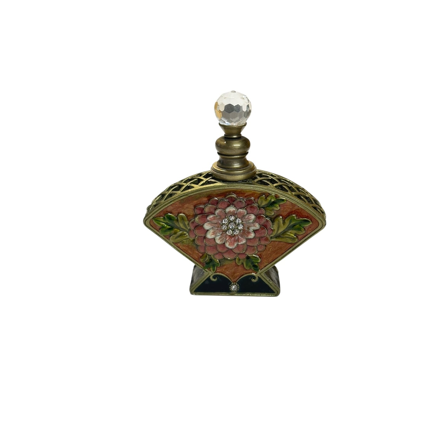 Vintage Jeweled Enamel Fan Perfume Bottle Art Nouveau Style Vanity Decor