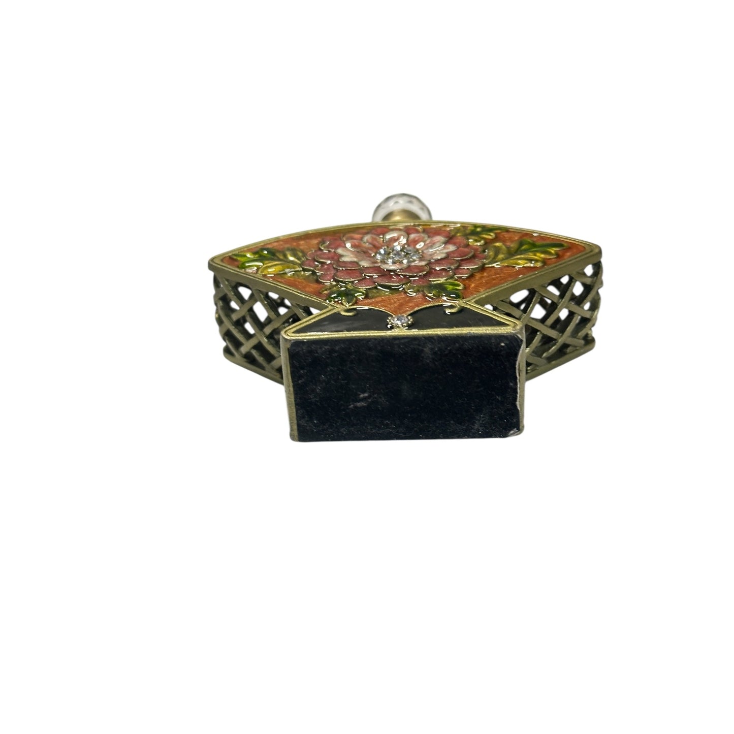 Vintage Jeweled Enamel Fan Perfume Bottle Art Nouveau Style Vanity Decor