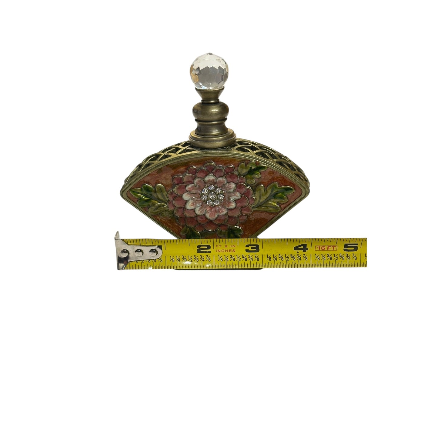 Vintage Jeweled Enamel Fan Perfume Bottle Art Nouveau Style Vanity Decor