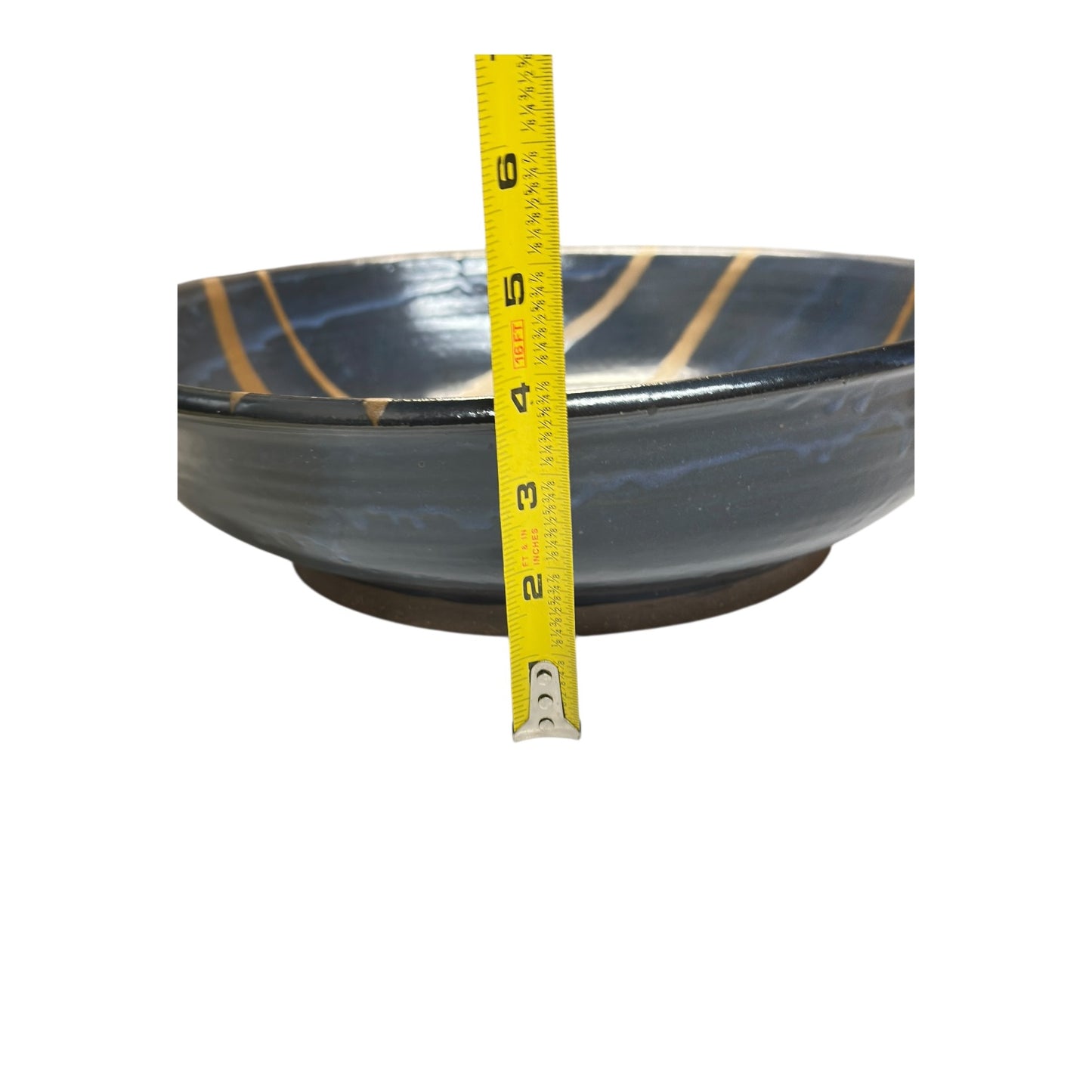 Large Eckels Studio Pottery Bowl Cobalt & Gold Drip Glaze Signed Vintage 11.5"