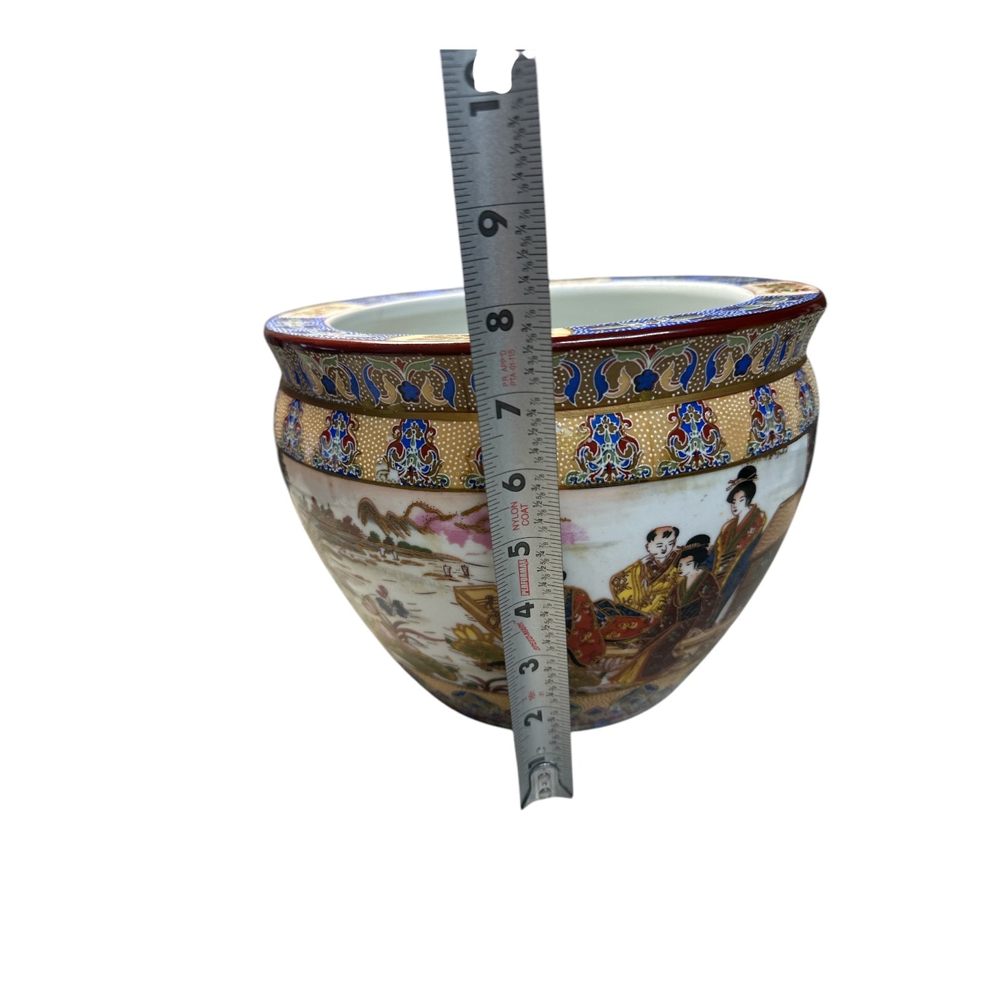 Vintage Chinese Porcelain Fish Bowl Planter with Gilt Satsuma Style Scenes
