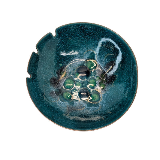 Vintage Bovano Enamel on Copper Bowl Mid-Century Teal Green Brutalist Ashtray