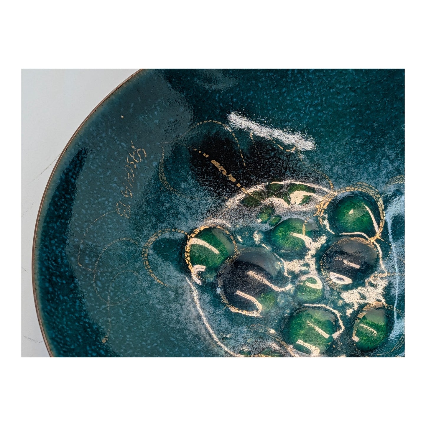 Vintage Bovano Enamel on Copper Bowl Mid-Century Teal Green Brutalist Ashtray