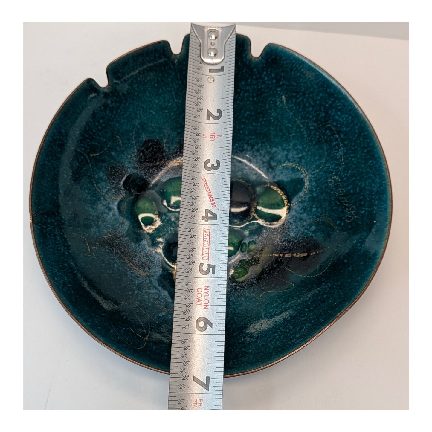 Vintage Bovano Enamel on Copper Bowl Mid-Century Teal Green Brutalist Ashtray