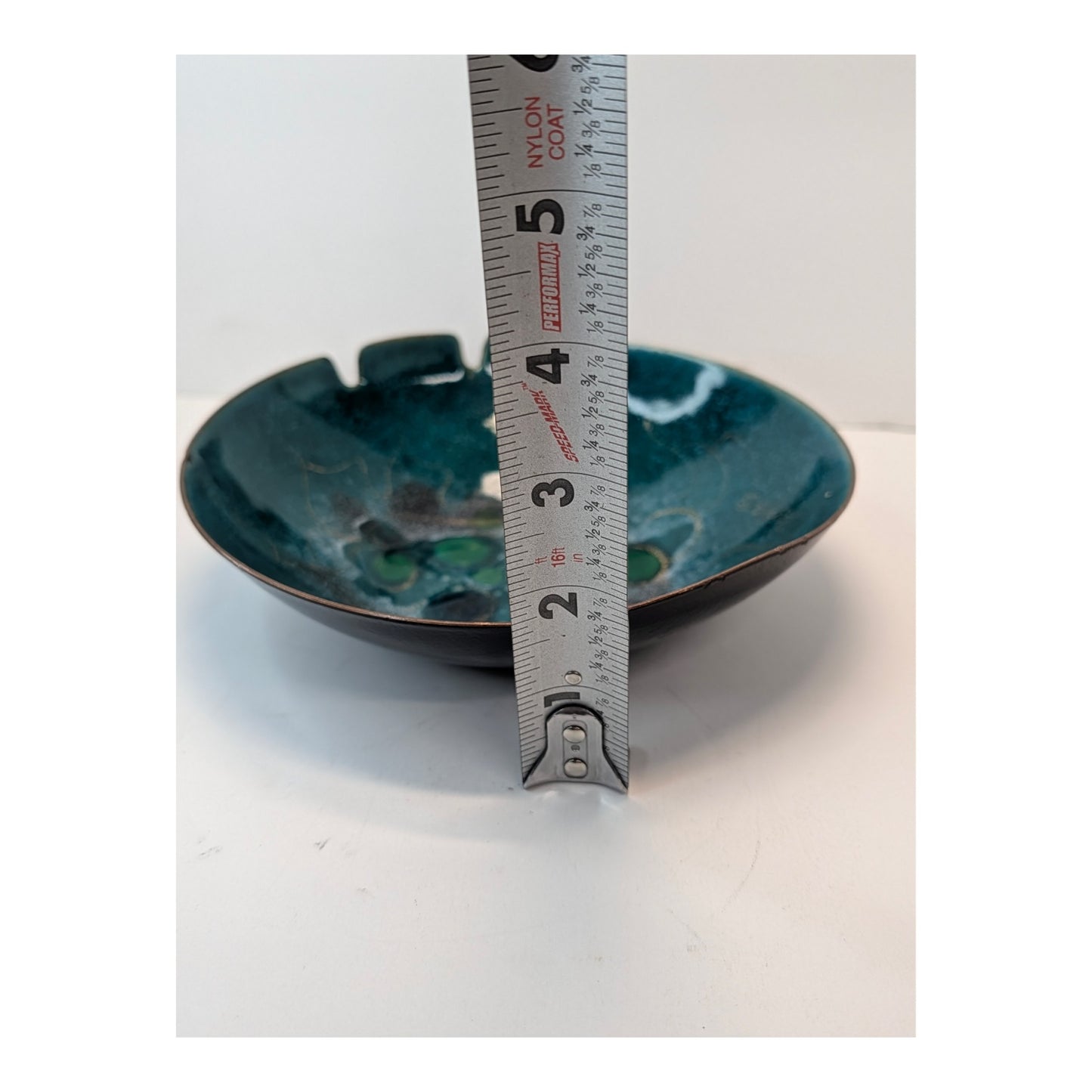 Vintage Bovano Enamel on Copper Bowl Mid-Century Teal Green Brutalist Ashtray