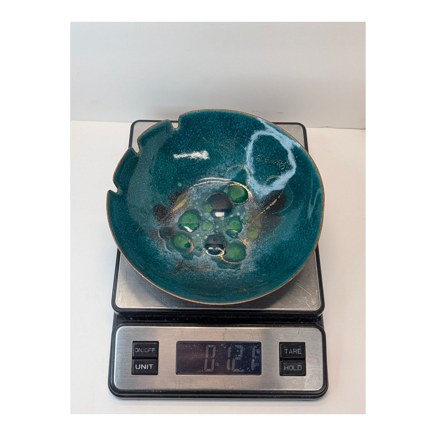 Vintage Bovano Enamel on Copper Bowl Mid-Century Teal Green Brutalist Ashtray