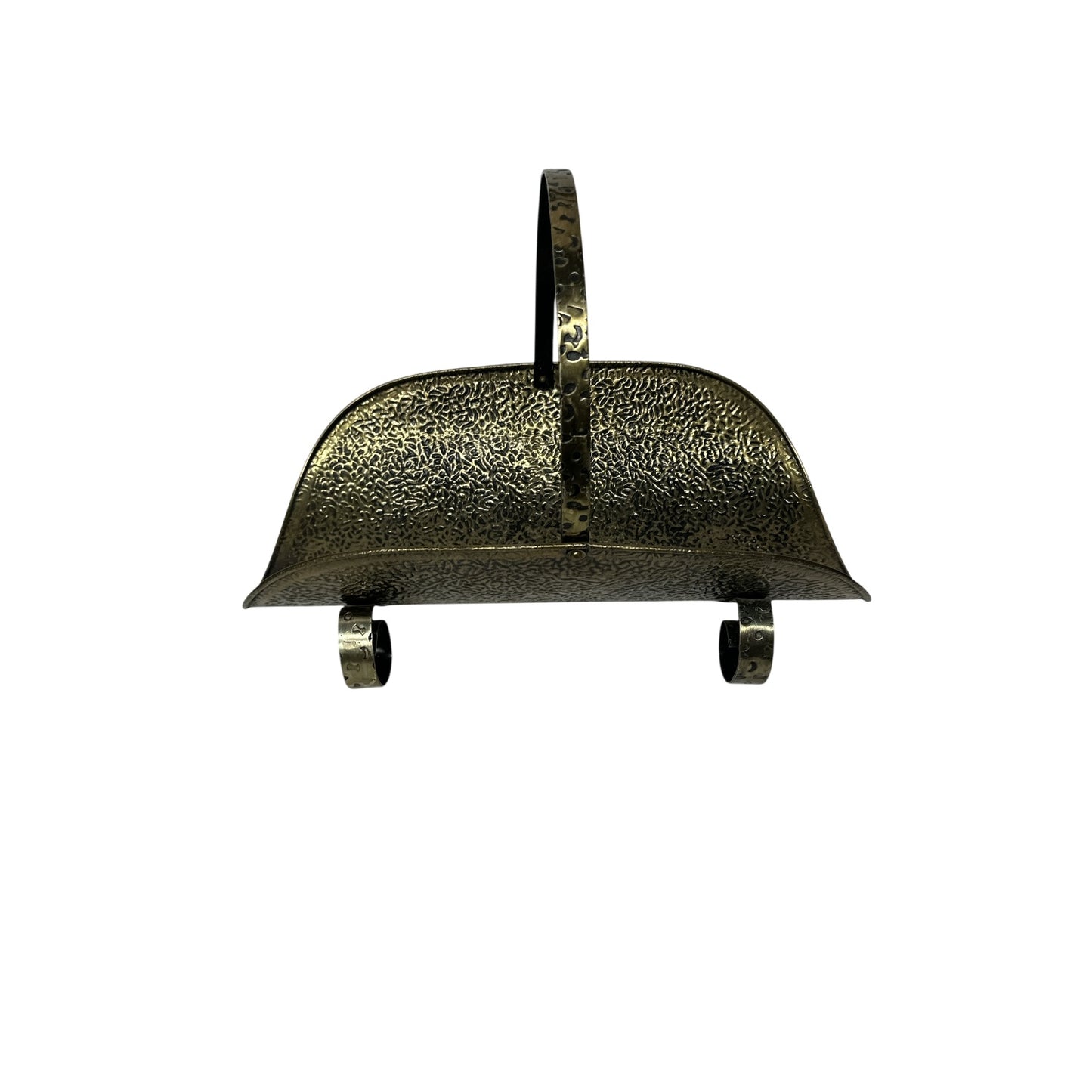 Vintage Mid-Century Hammered Brass Log Holder Fireplace Caddy