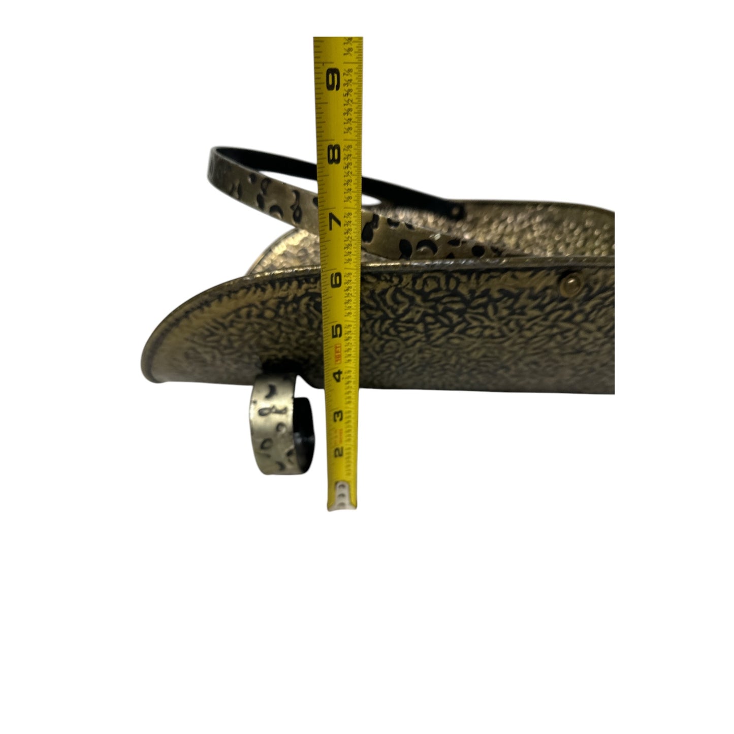Vintage Mid-Century Hammered Brass Log Holder Fireplace Caddy