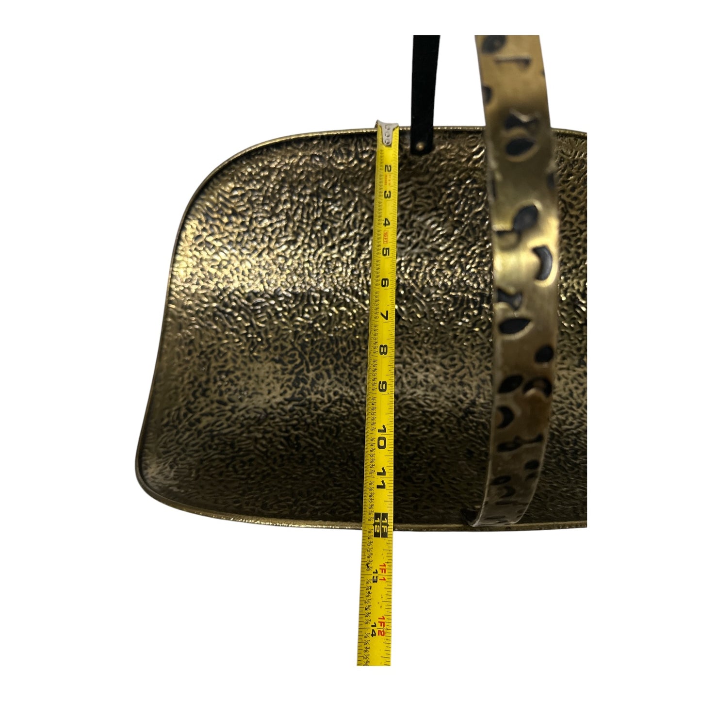 Vintage Mid-Century Hammered Brass Log Holder Fireplace Caddy