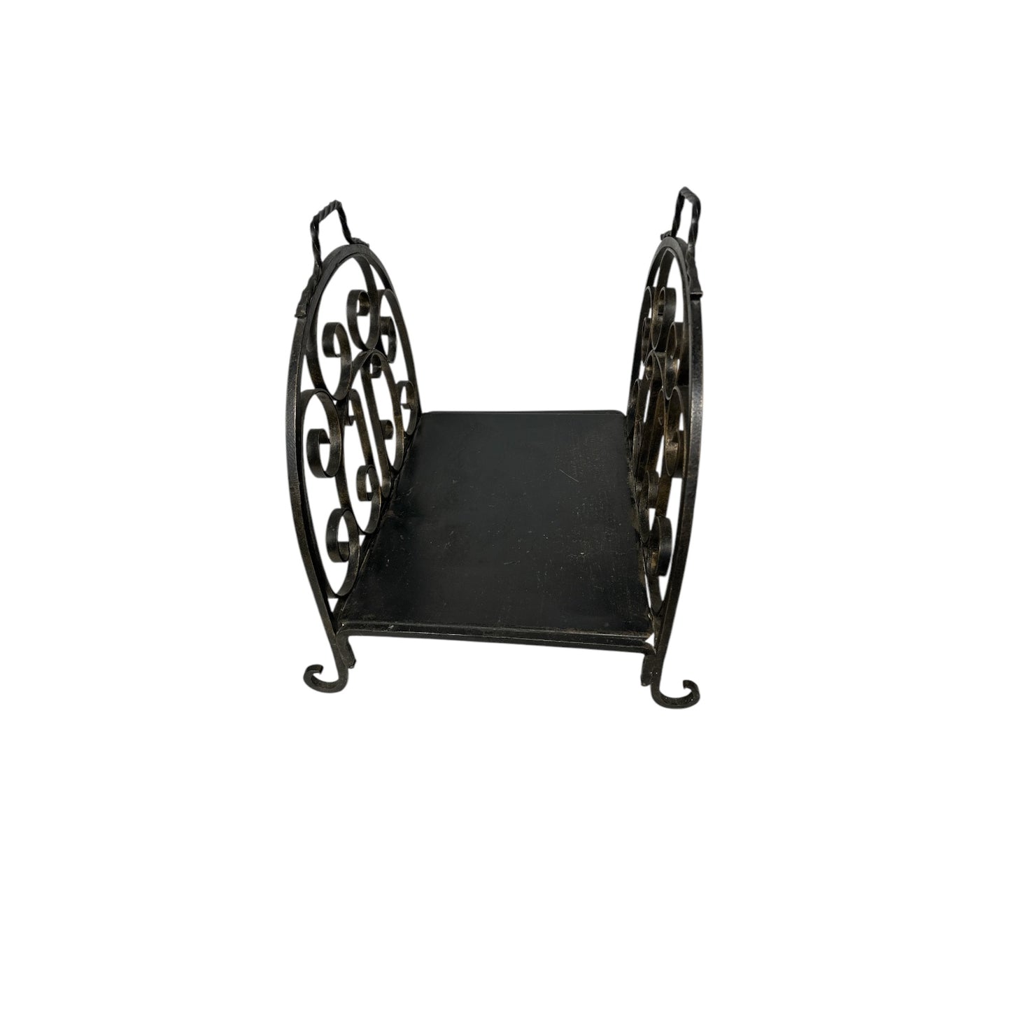 Vintage Wrought Iron Log Holder Spanish Revival Scrollwork Magazine Rack