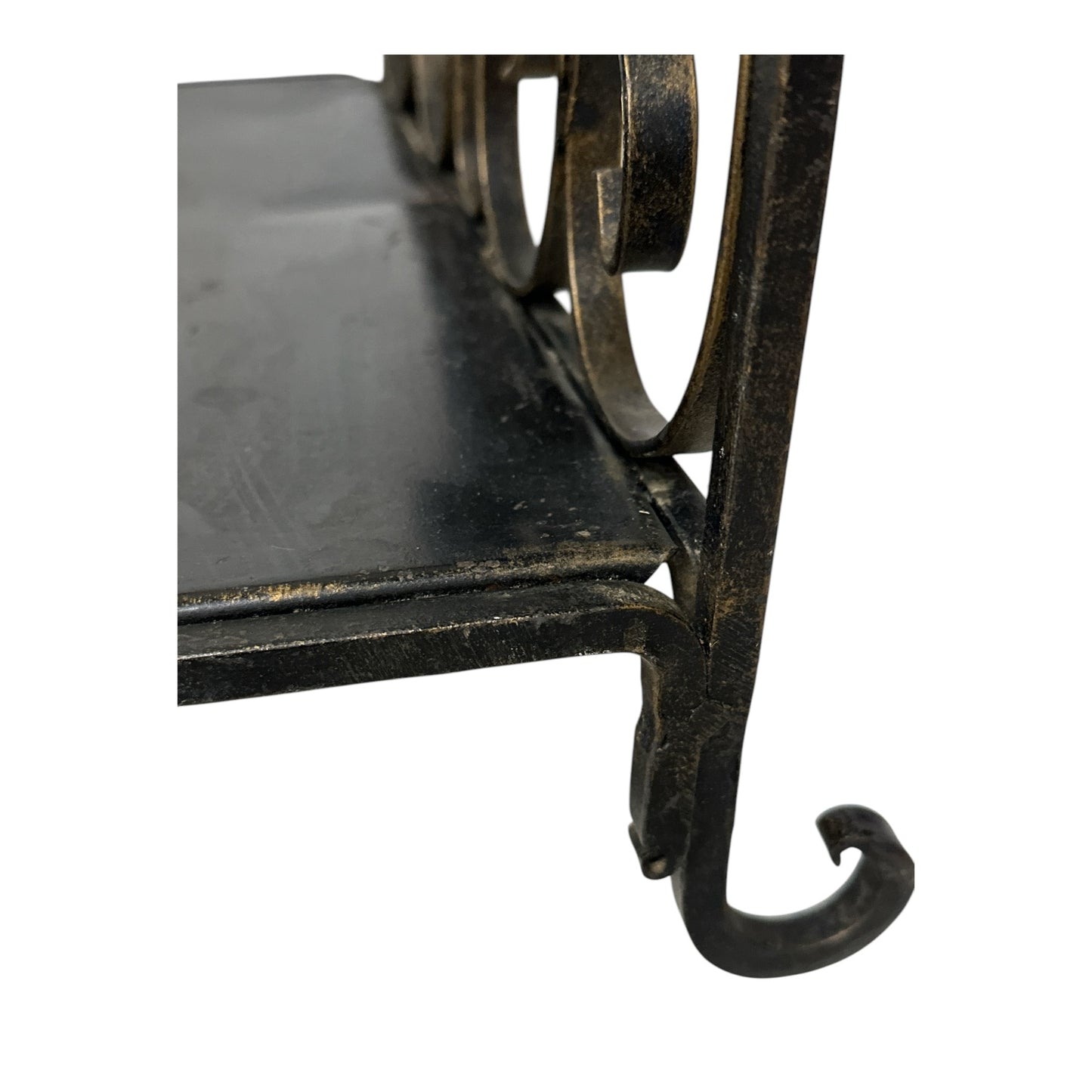 Vintage Wrought Iron Log Holder Spanish Revival Scrollwork Magazine Rack