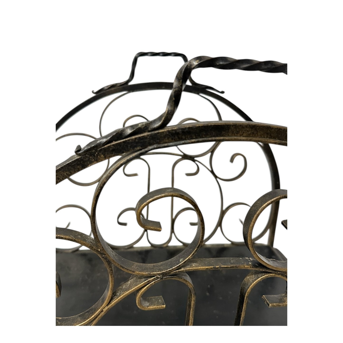 Vintage Wrought Iron Log Holder Spanish Revival Scrollwork Magazine Rack