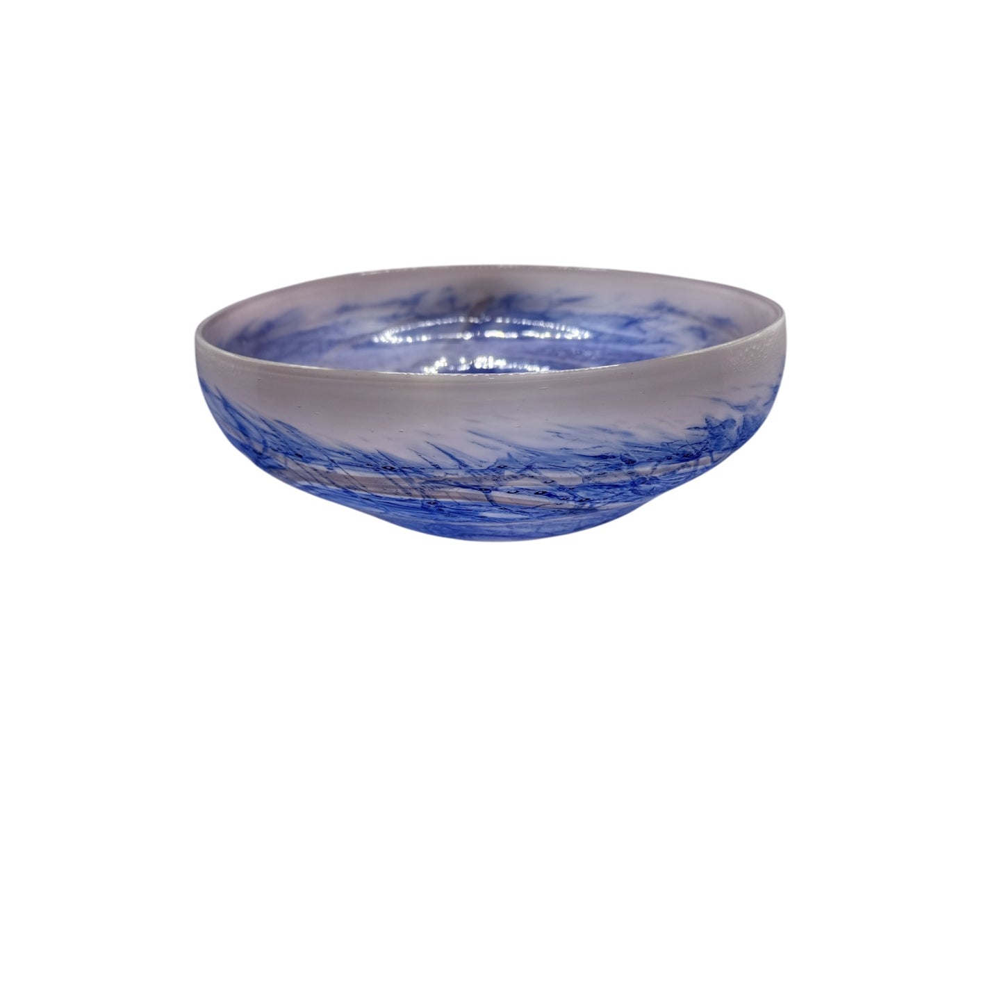 Large Hand Blown Art Glass Bowl Cobalt Blue Swirl Murano Style Centerpiece