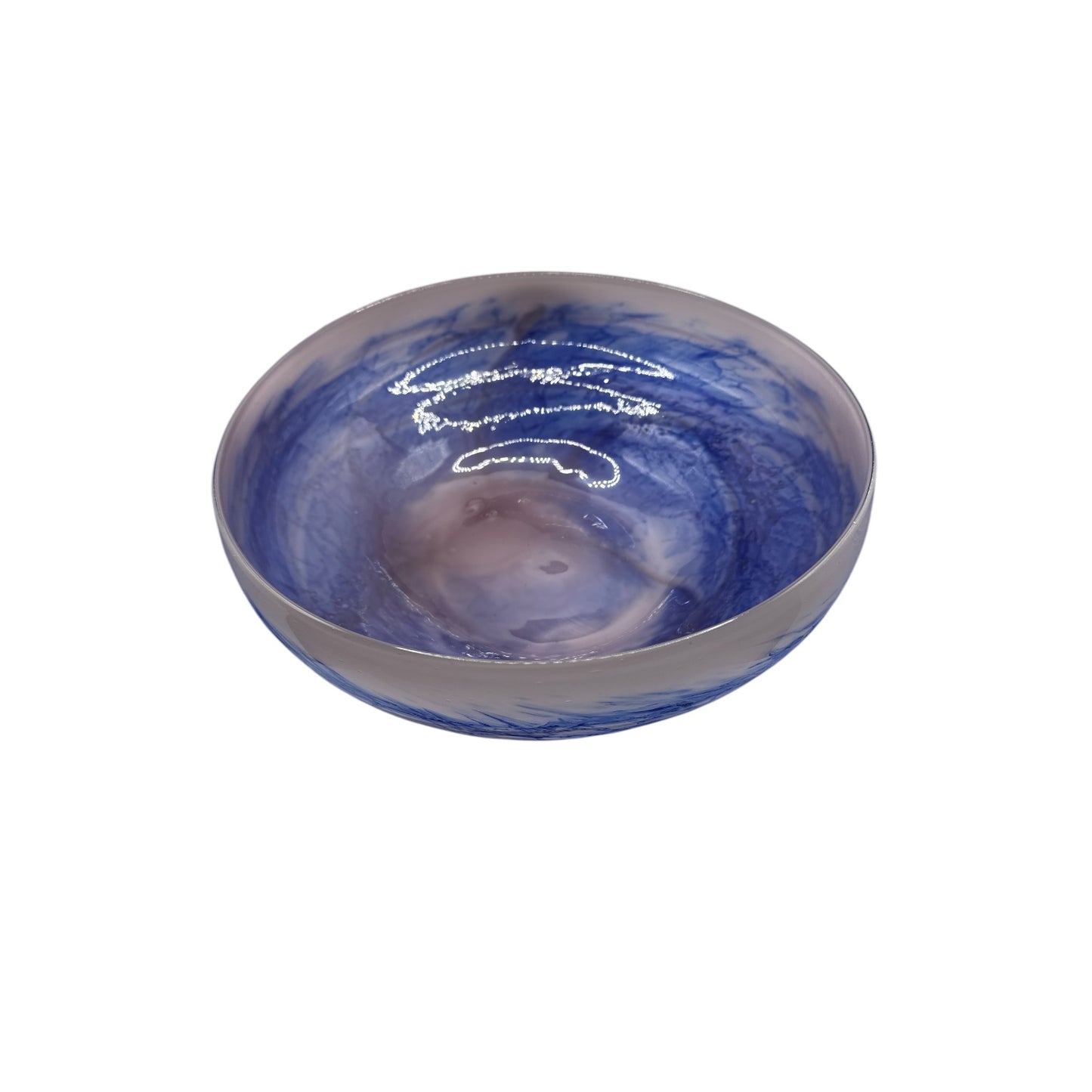 Large Hand Blown Art Glass Bowl Cobalt Blue Swirl Murano Style Centerpiece