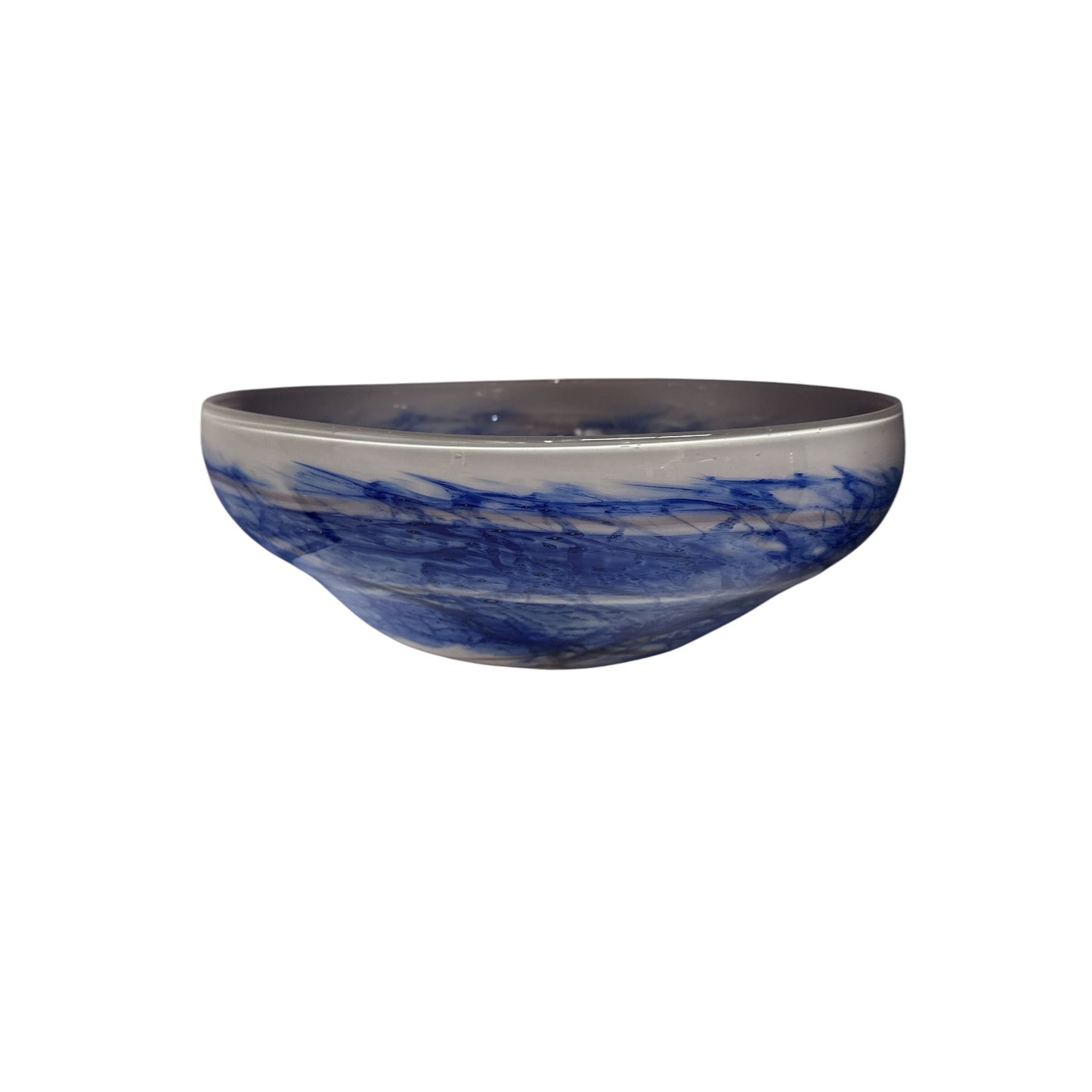 Large Hand Blown Art Glass Bowl Cobalt Blue Swirl Murano Style Centerpiece