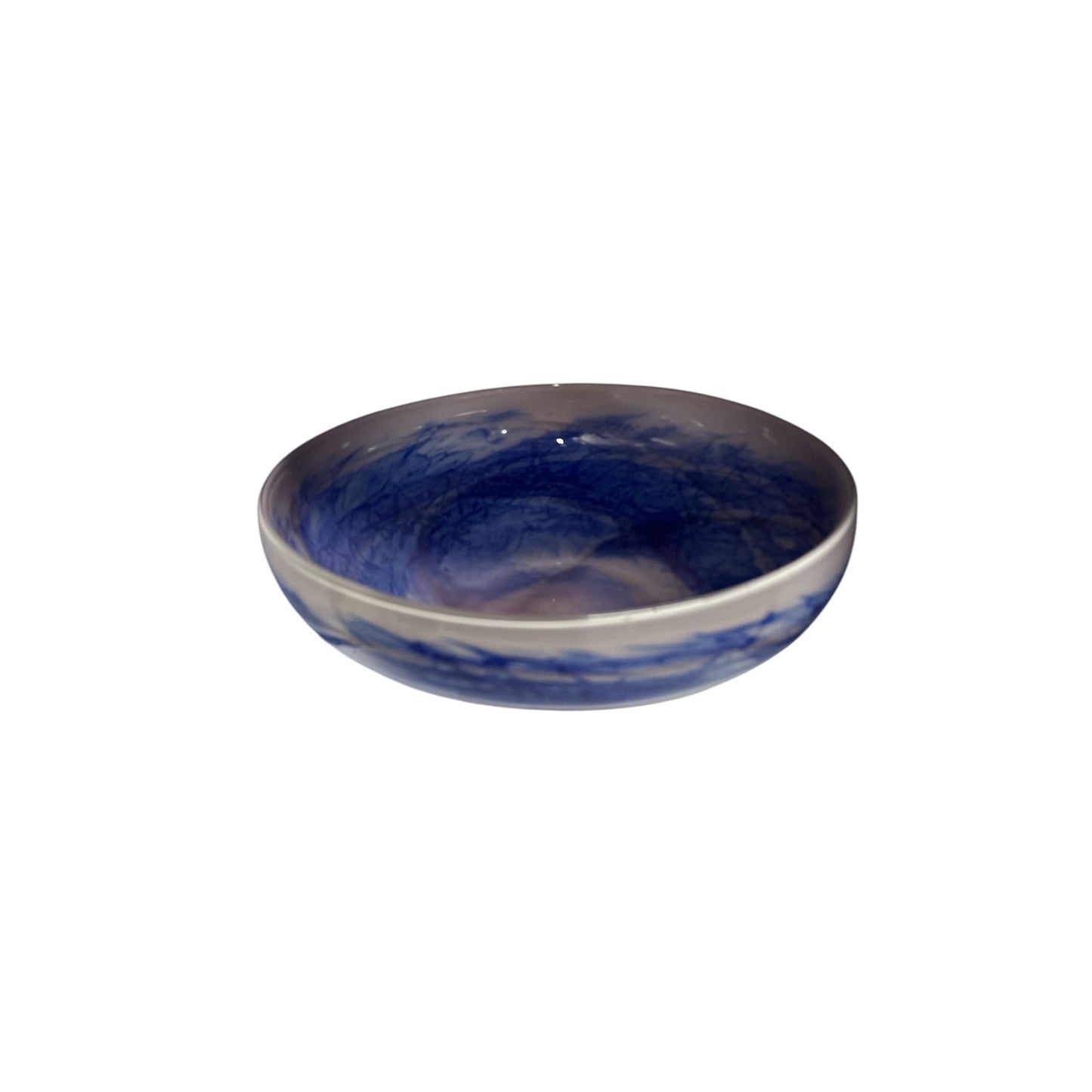 Large Hand Blown Art Glass Bowl Cobalt Blue Swirl Murano Style Centerpiece