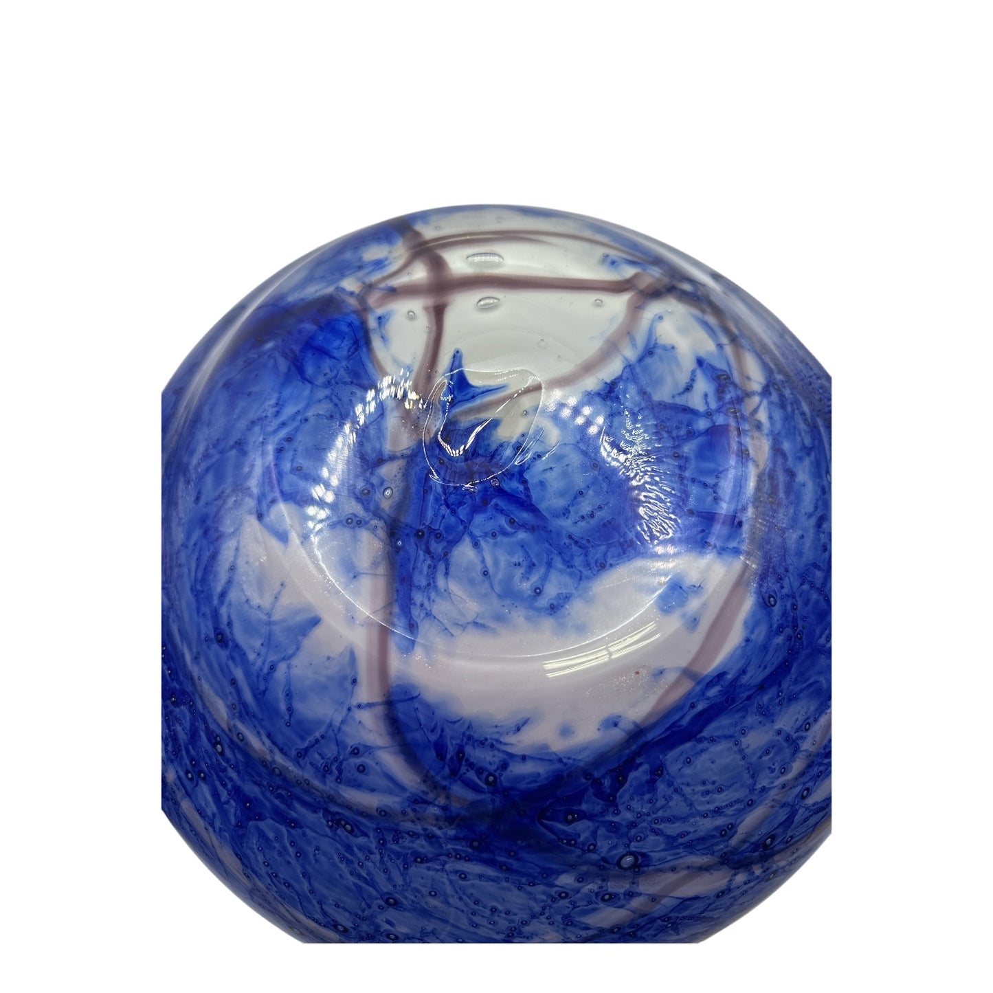 Large Hand Blown Art Glass Bowl Cobalt Blue Swirl Murano Style Centerpiece