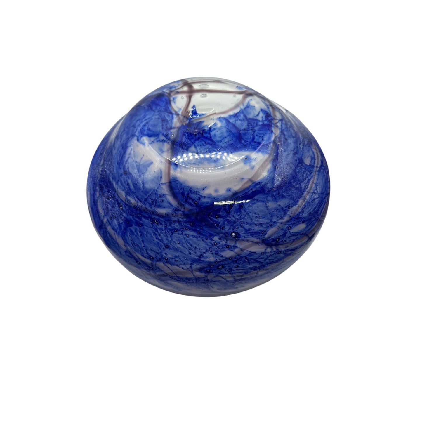 Large Hand Blown Art Glass Bowl Cobalt Blue Swirl Murano Style Centerpiece