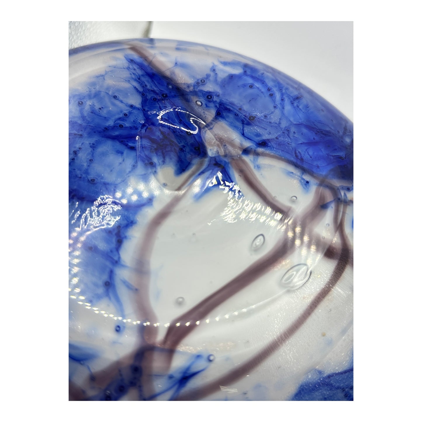Large Hand Blown Art Glass Bowl Cobalt Blue Swirl Murano Style Centerpiece