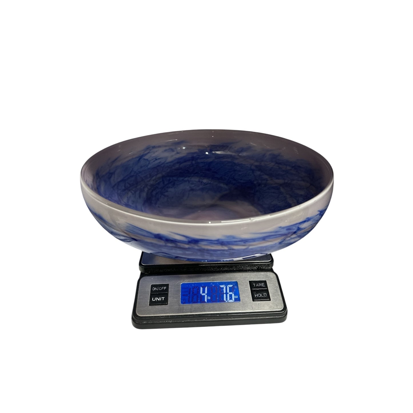 Large Hand Blown Art Glass Bowl Cobalt Blue Swirl Murano Style Centerpiece