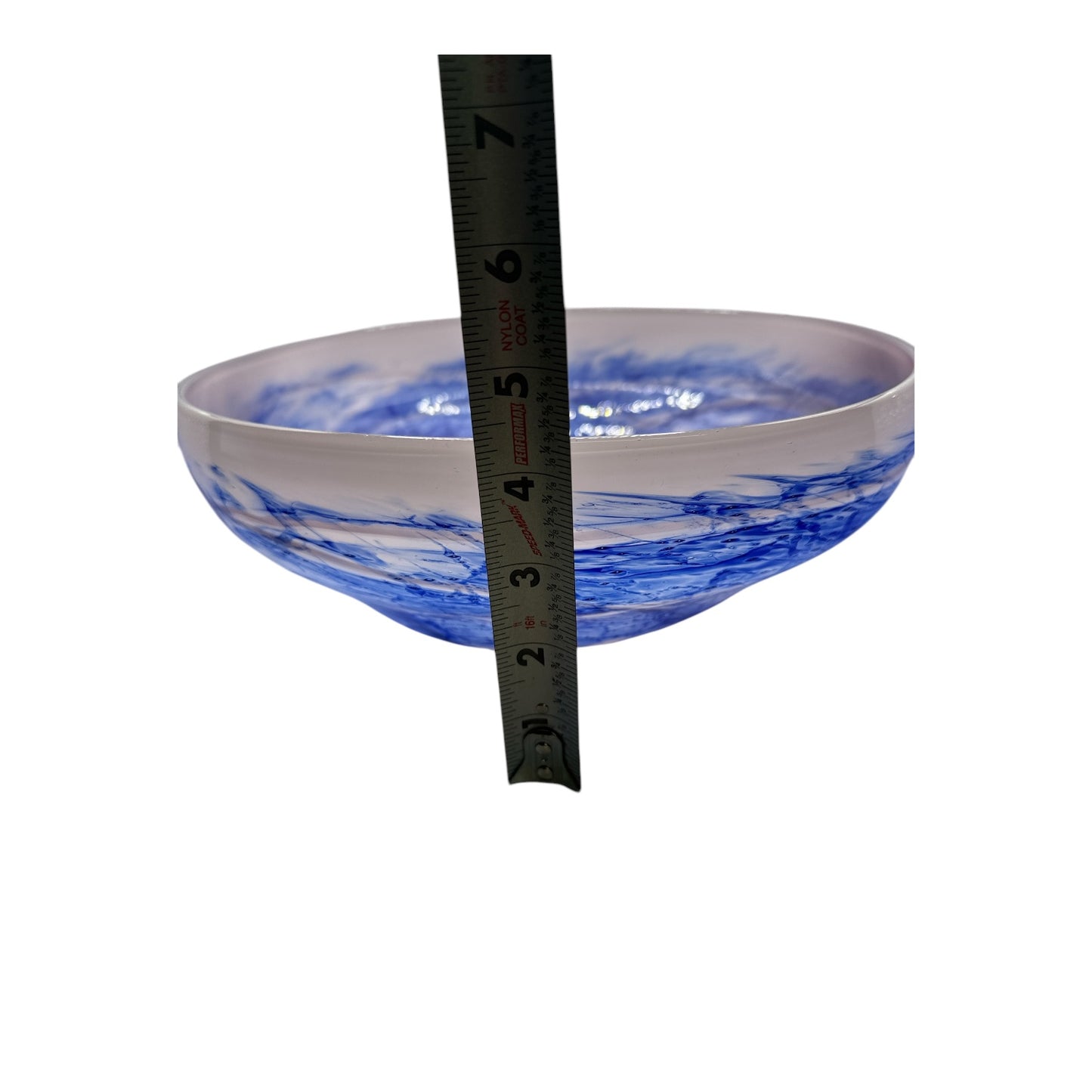 Large Hand Blown Art Glass Bowl Cobalt Blue Swirl Murano Style Centerpiece