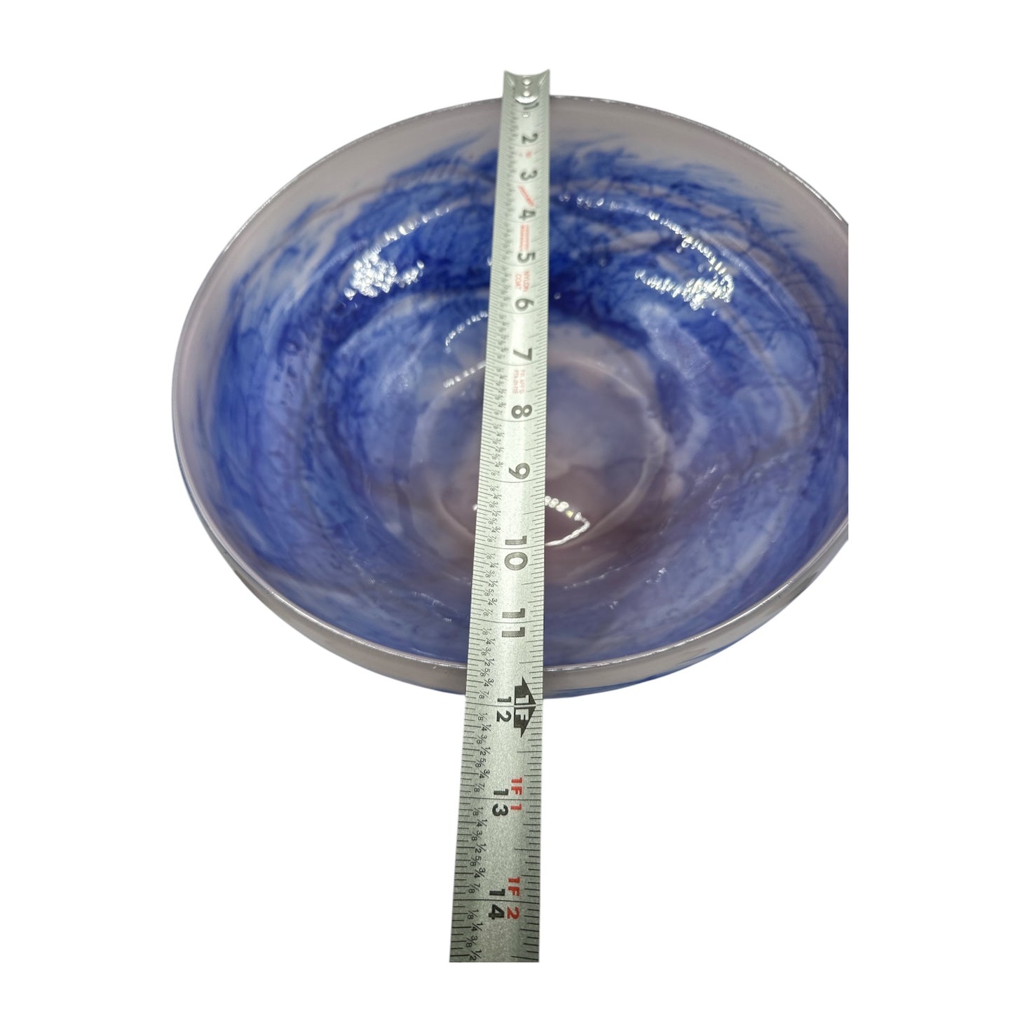 Large Hand Blown Art Glass Bowl Cobalt Blue Swirl Murano Style Centerpiece