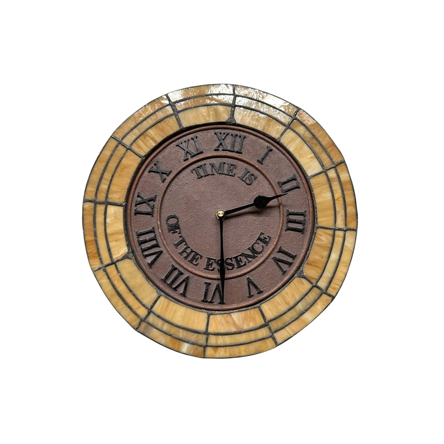 Vintage Stained Glass & Cast Iron Wall Clock, Tiffany Style, 12-Inch